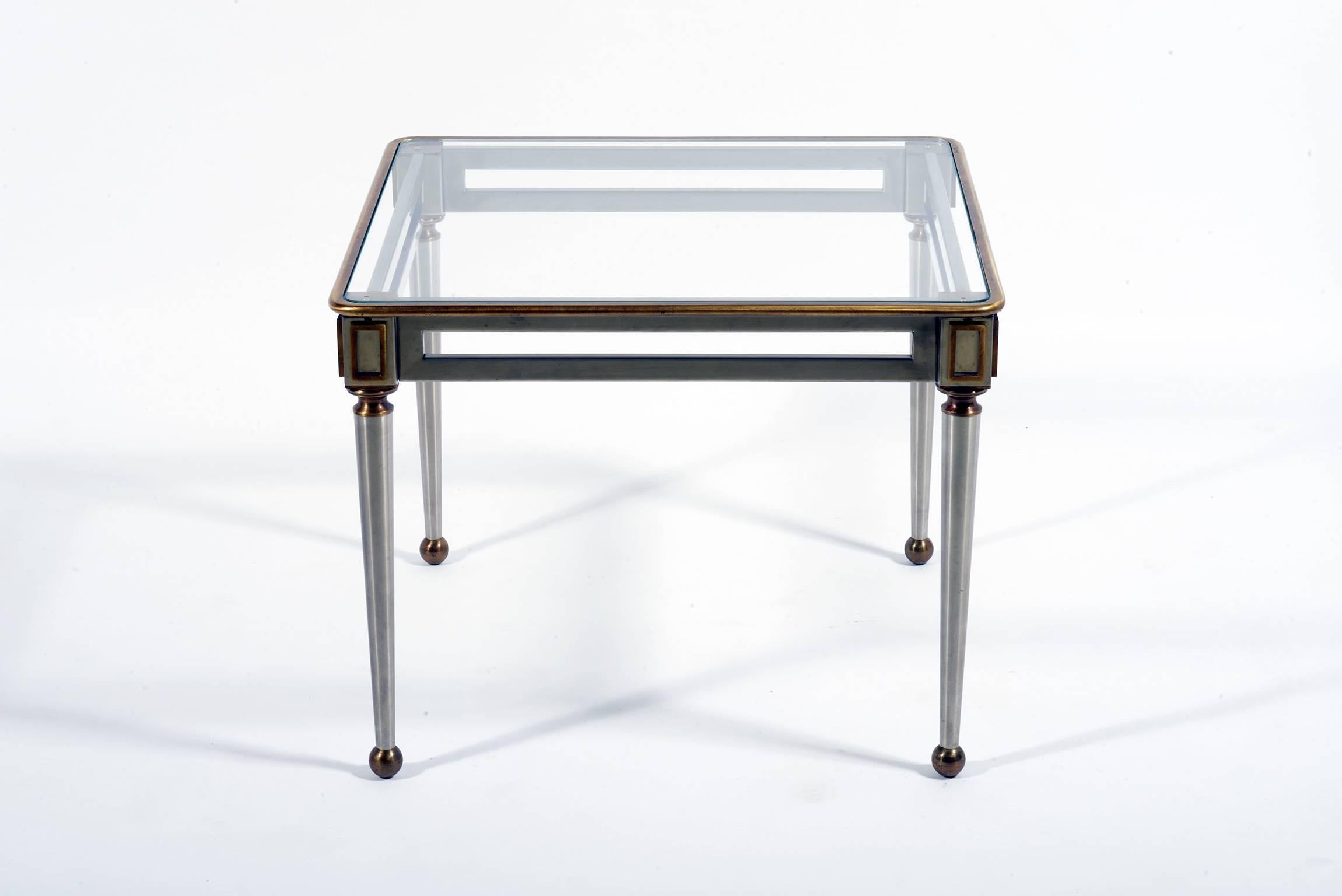 Mid-Century Modern Pair of Mid-Century Italian Steel and Brass Side Table by Banci For Sale