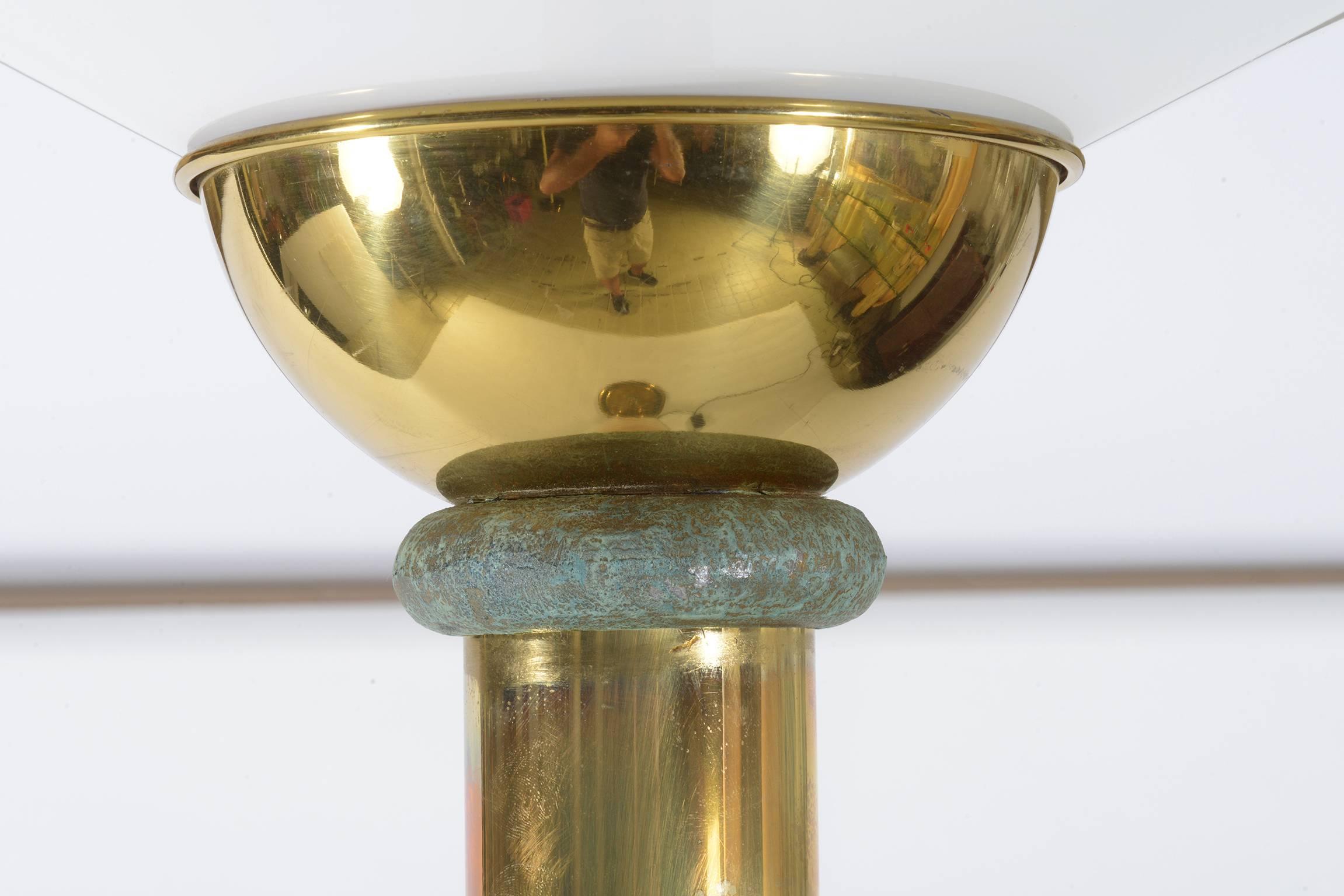 1970s Italian Standing Lamp Brass and Glass For Sale 1