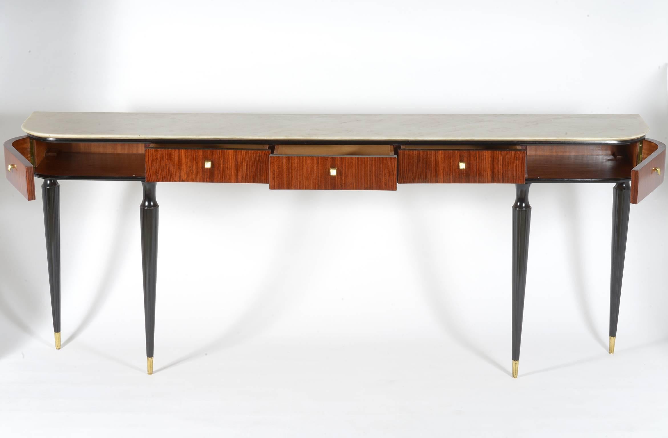 Mid-Century Modern Mid-Century Important Big Console with Drawers and Marble Top