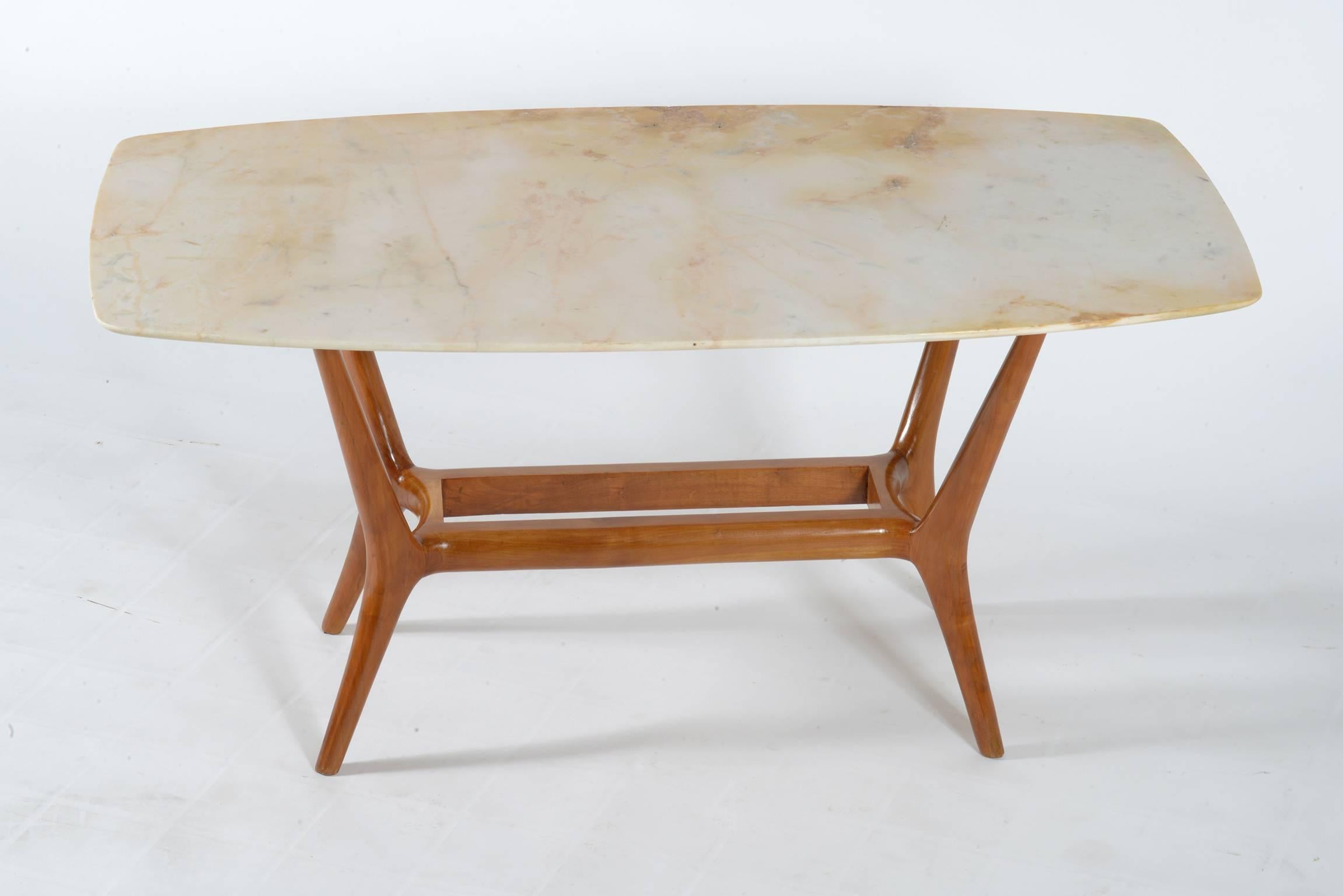 Mid-Century Modern Italian Midcentury Solid Wood and Marble-Top Coffee Table