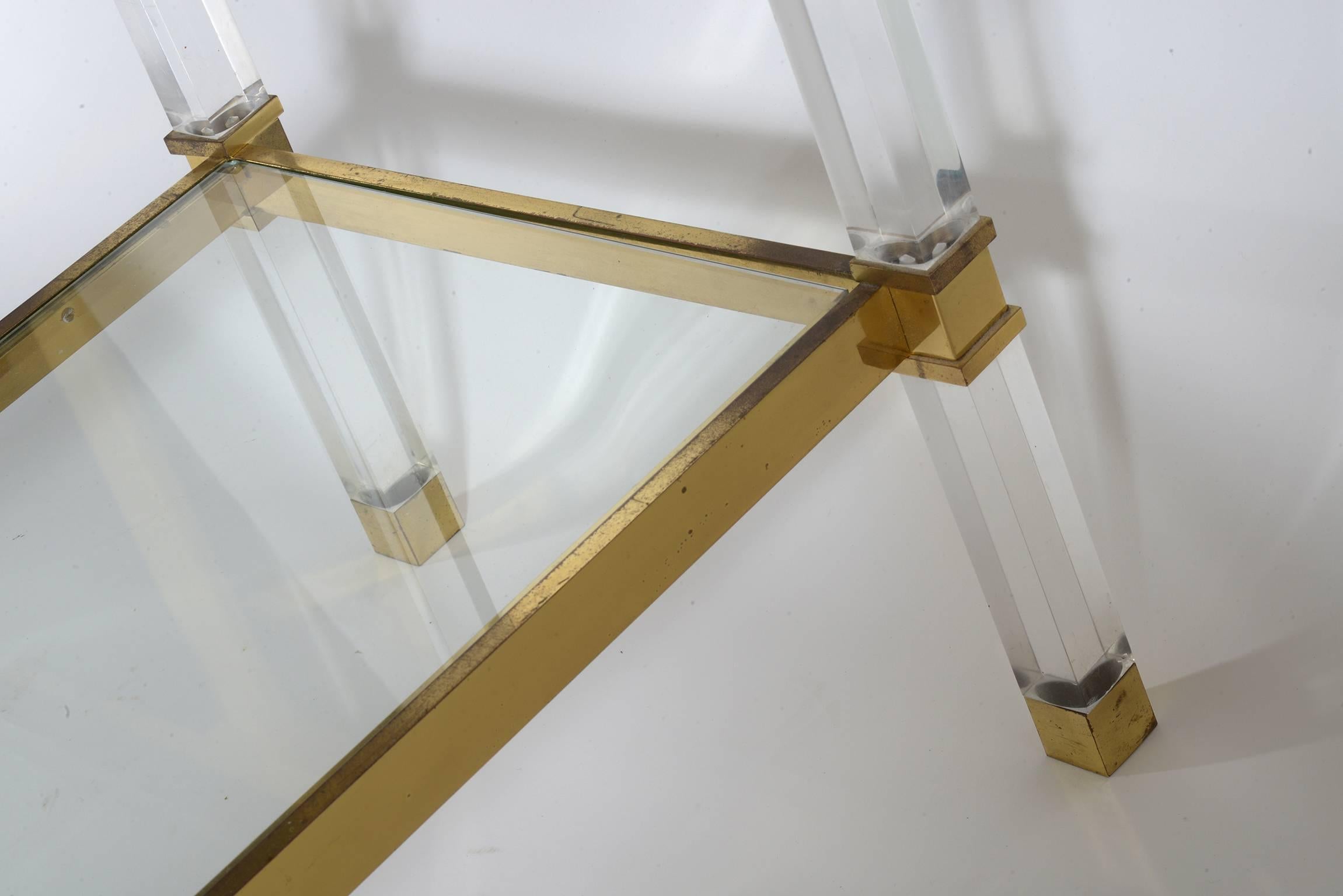 Mid-20th Century Midcentury Lucite, Brass and Glass Shelf-Console-Étagère