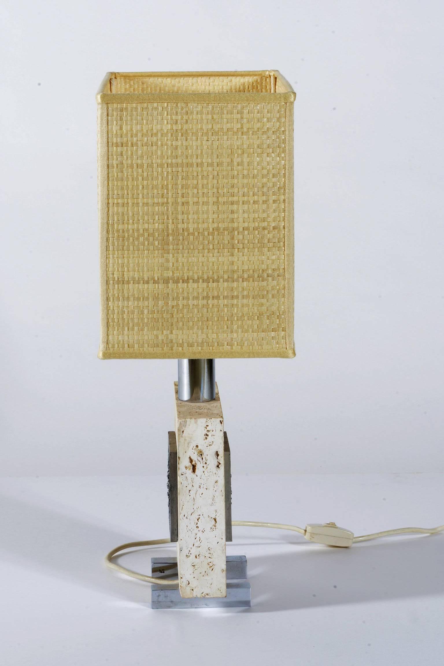 Mid-Century Modern Pair of Midcentury Italian Travertine and Chrome Table Lamps