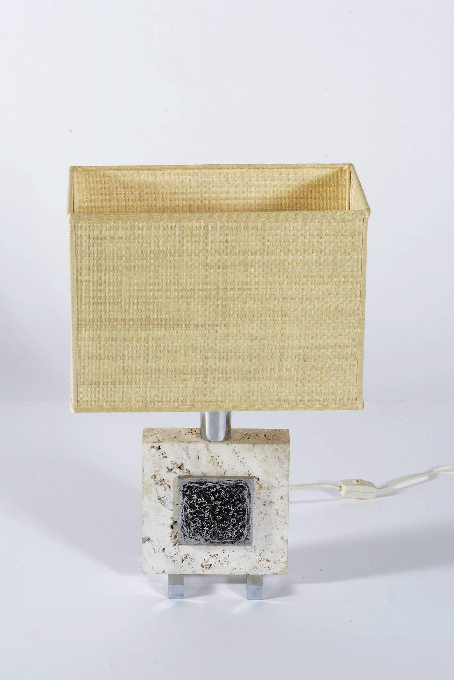 Pair of Midcentury Italian Travertine and Chrome Table Lamps 1