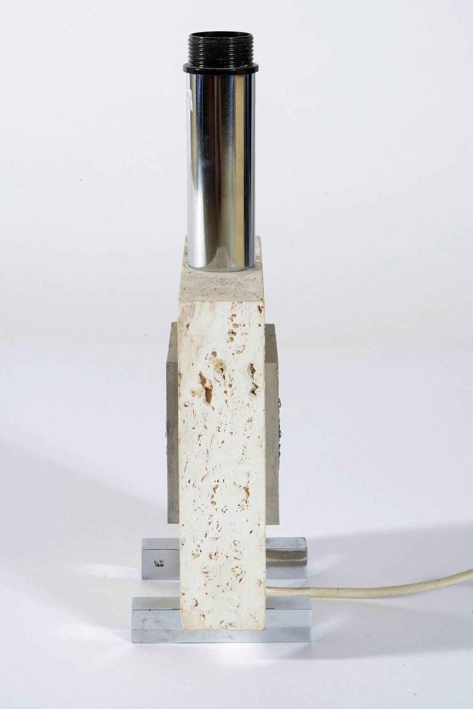 Pair of Midcentury Italian Travertine and Chrome Table Lamps 3
