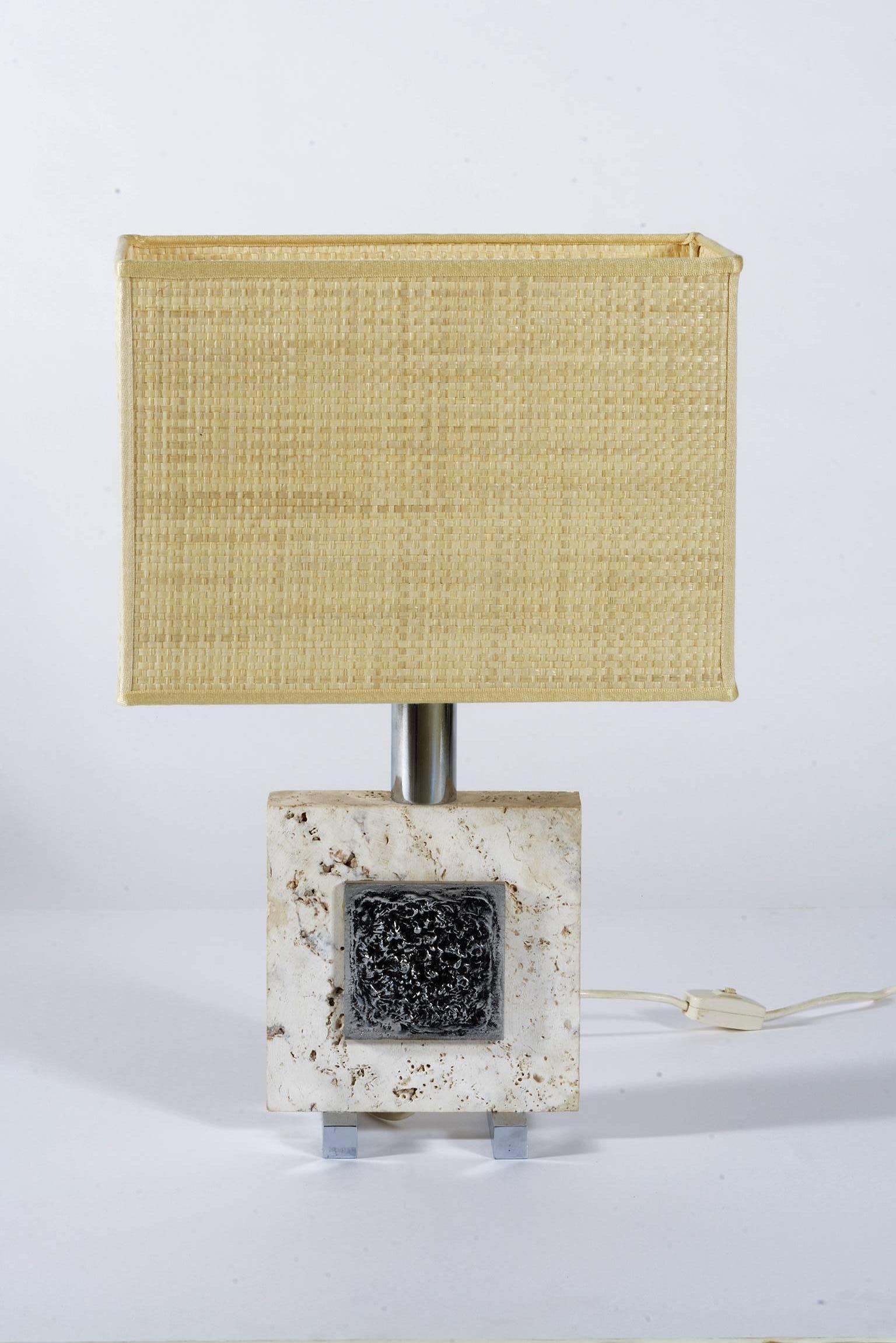Pair of Midcentury Italian Travertine and Chrome Table Lamps 4