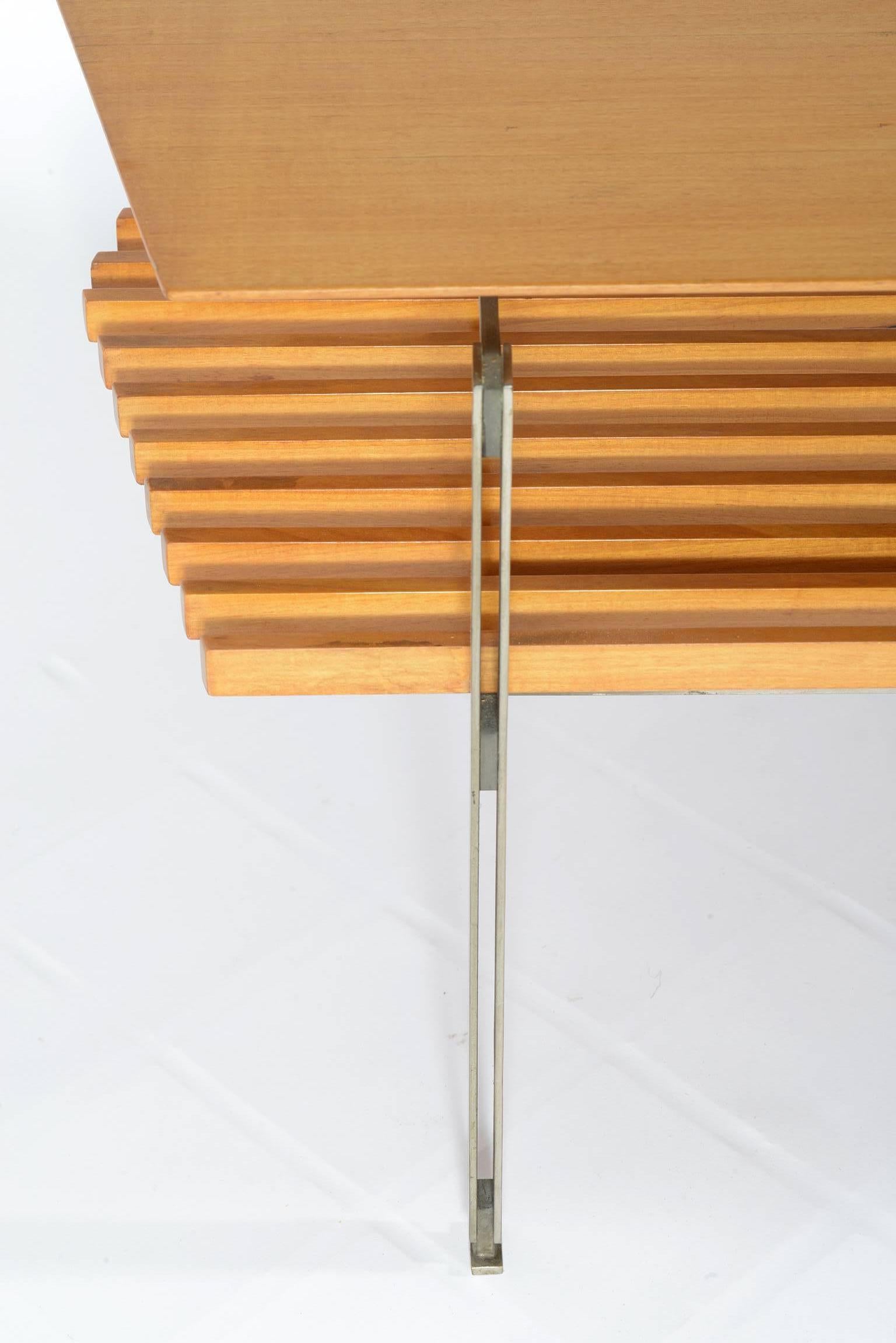 Italian Midcentury Double Shelf Coffee Table with Rattan Magazine Rack 3