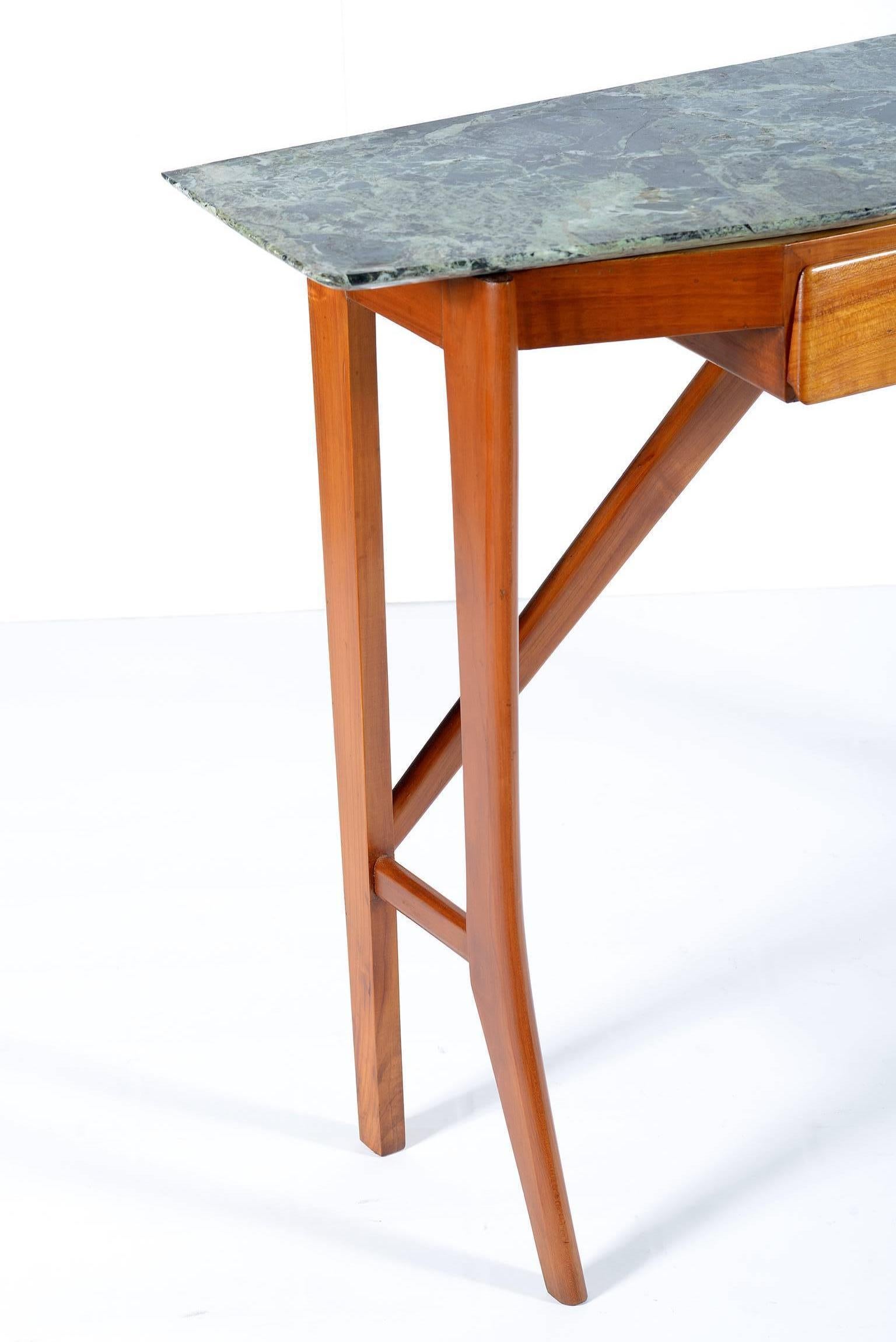 Italian Midcentury Console with a Drawer and Alps Marble Top In Good Condition In Firenze, Toscana