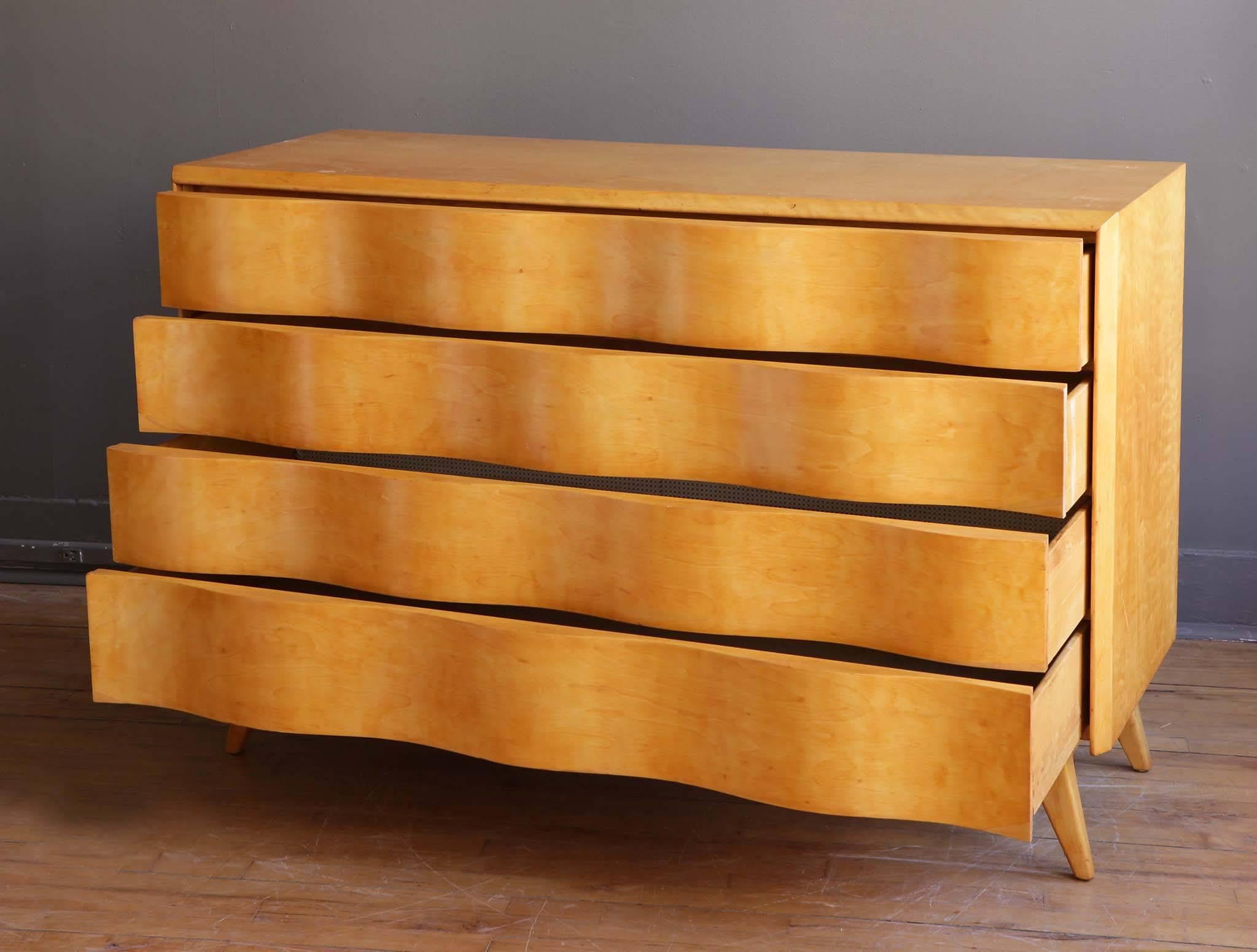 Mid-Century Modern Birch Wave Front Chest by Edmond Spence