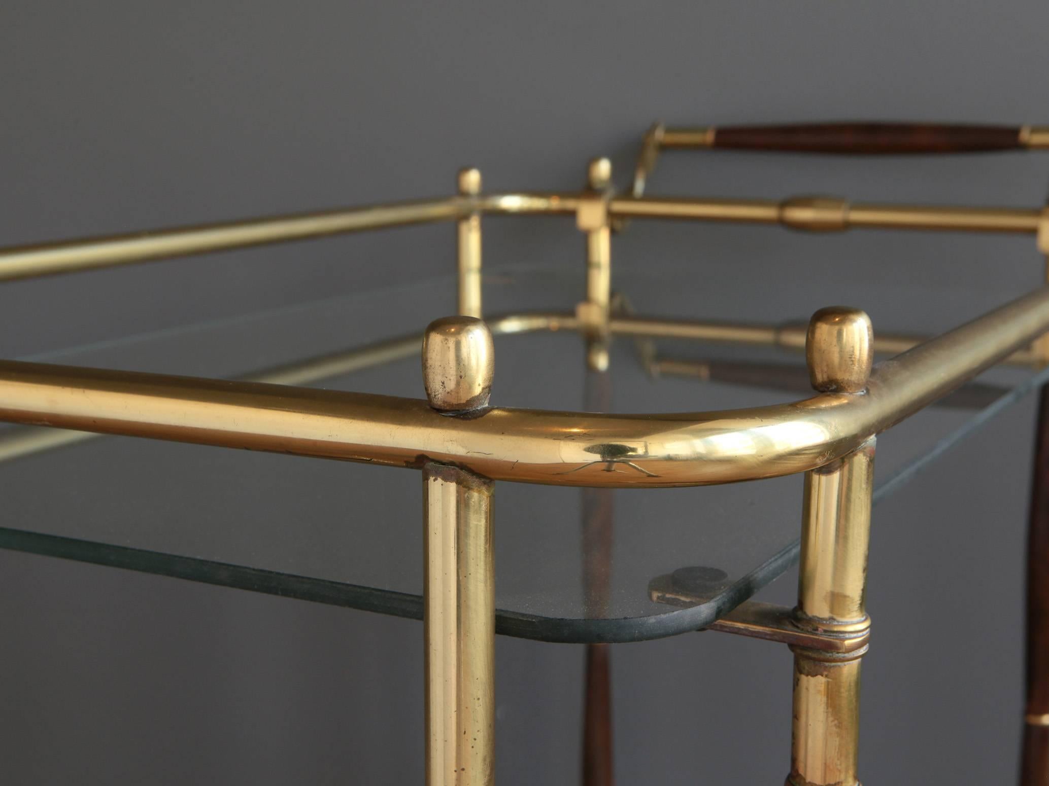 Italian Brass and Walnut Bar Cart in the Style of Cesare Lacca 1