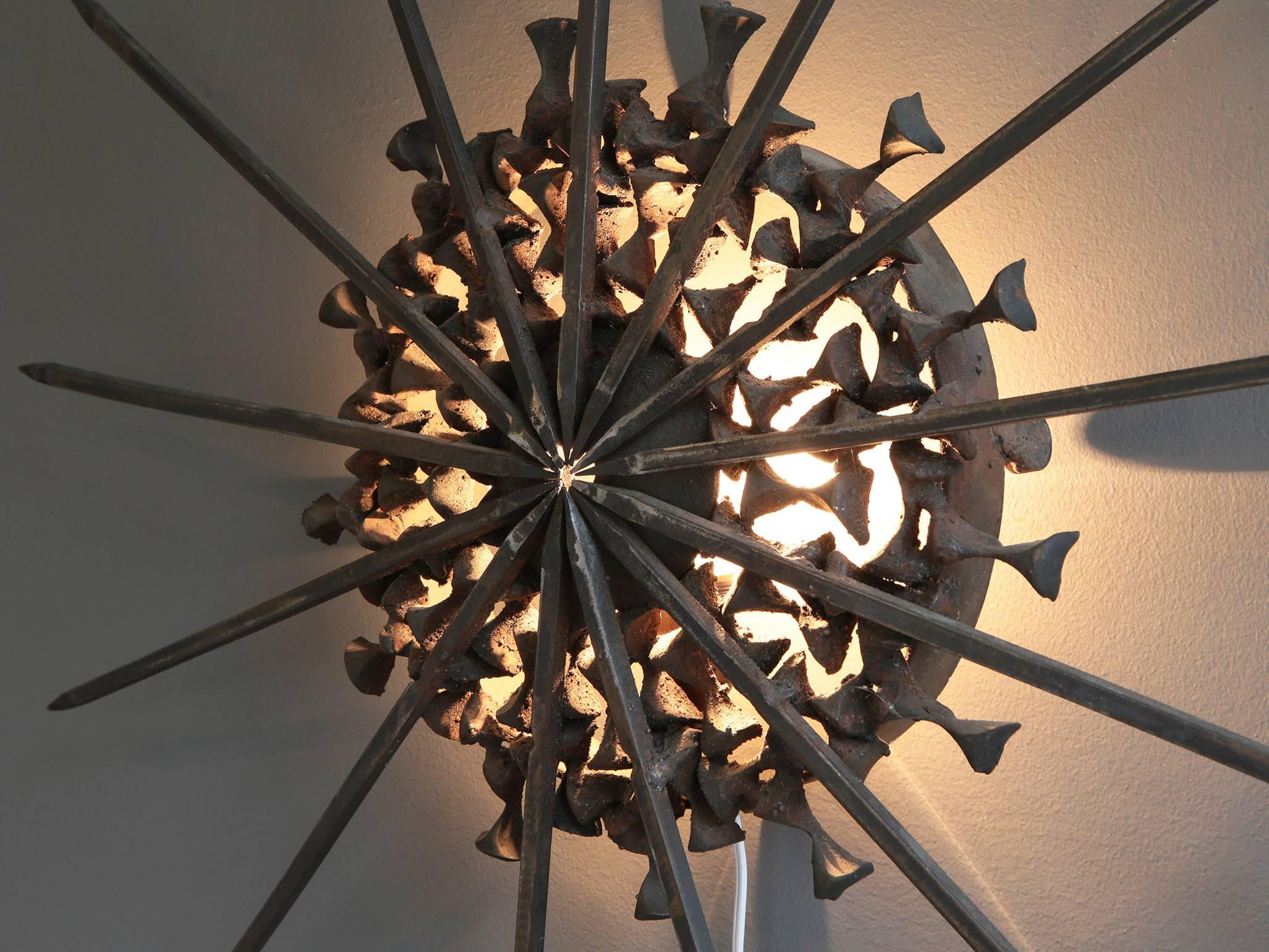 Late 20th Century Brutalist Iron Wall Sconce Attributed to Sergio Castillo