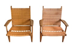 Model CH-27 Oak and Cane Lounge Chairs by Hans J. Wegner