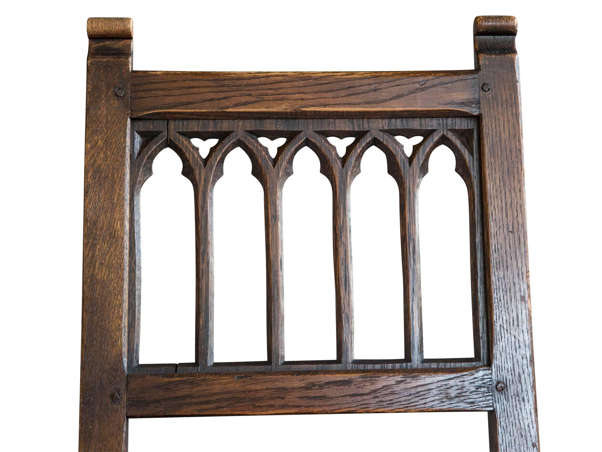 Upholstery Set of Six Oak Gothic Revival Pew Chairs from Riverside Church For Sale