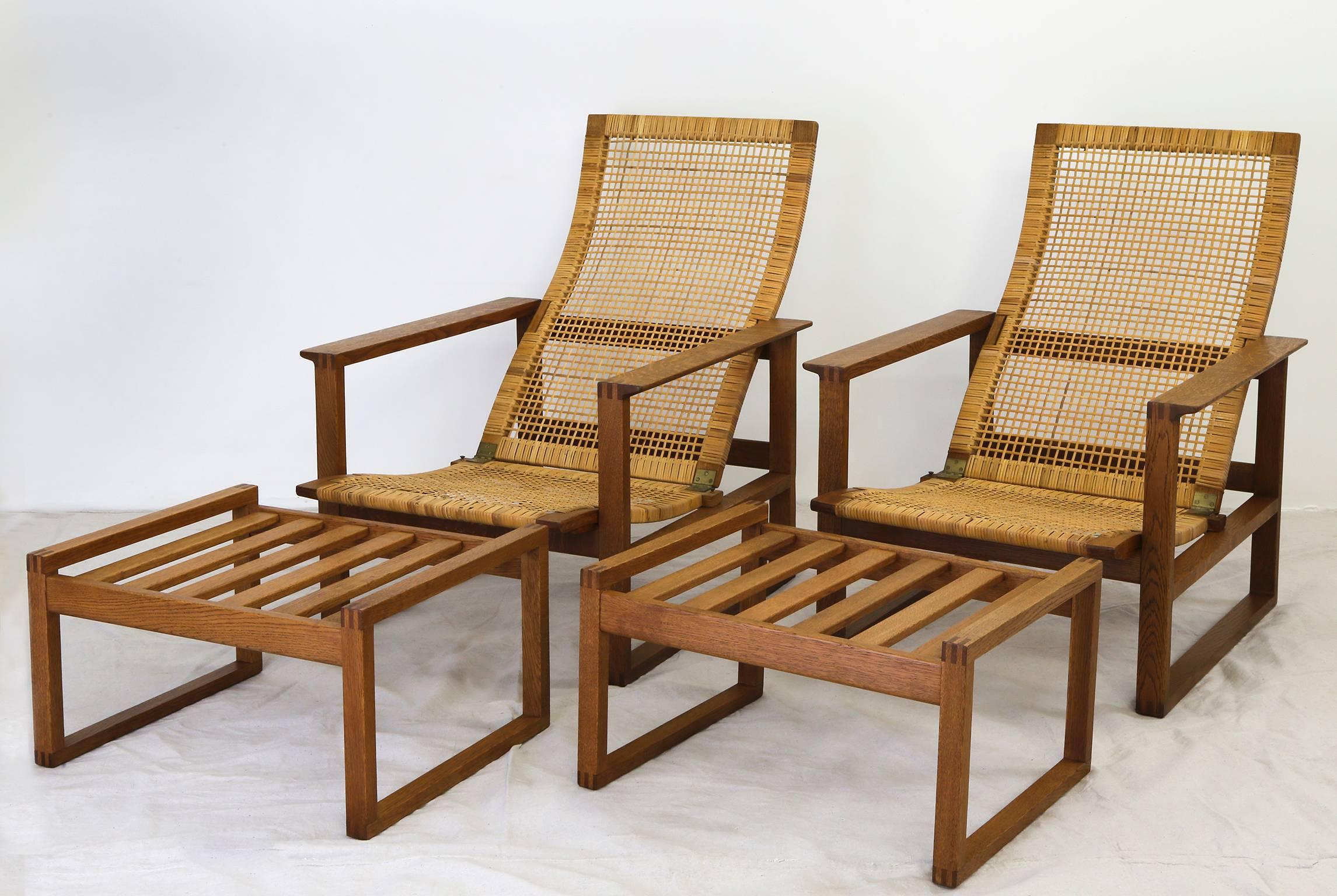 Pair of Oak & Cane Lounge Chairs by Børge Mogensen for Fredericia Stolefabrik 3