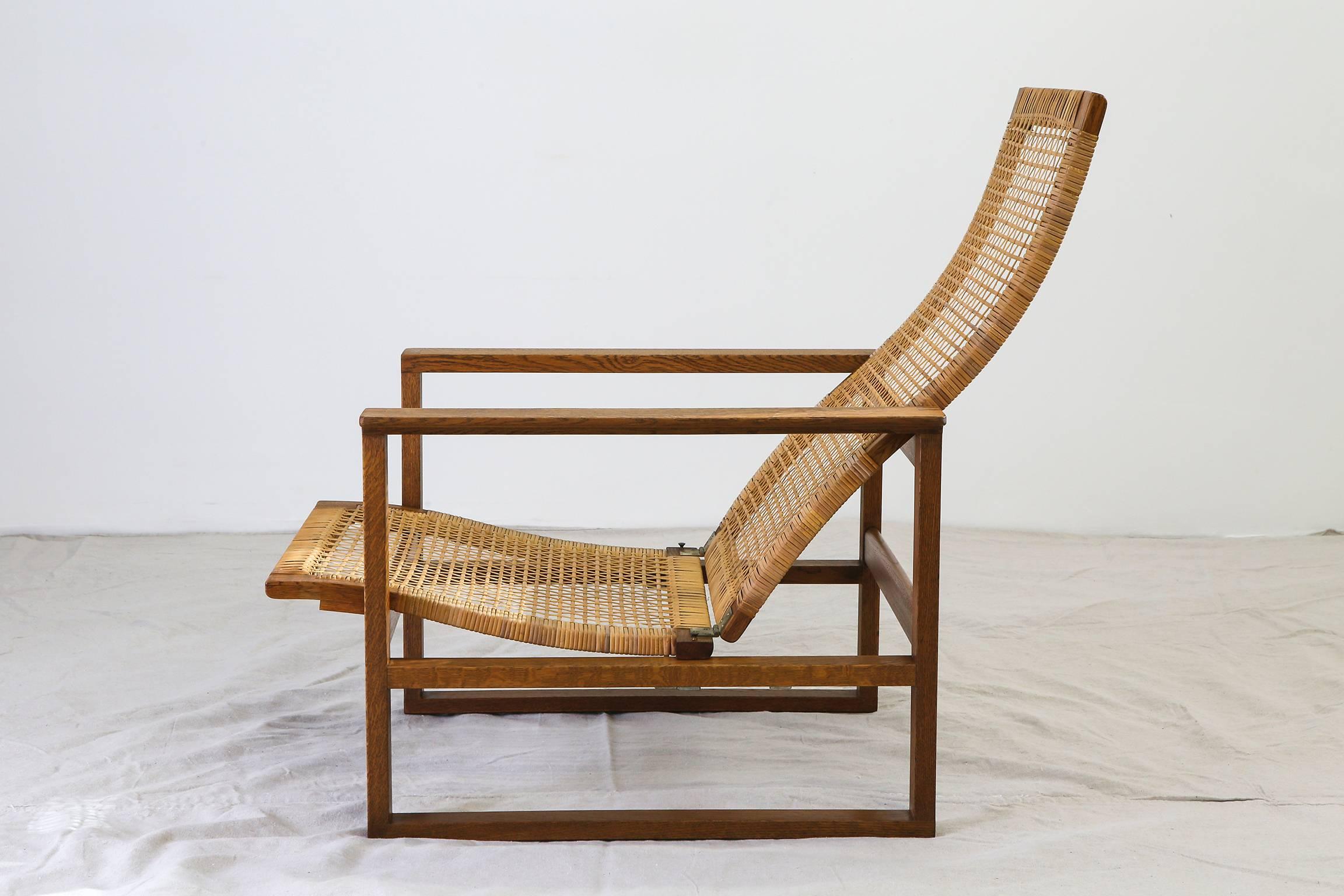 Danish Pair of Oak & Cane Lounge Chairs by Børge Mogensen for Fredericia Stolefabrik