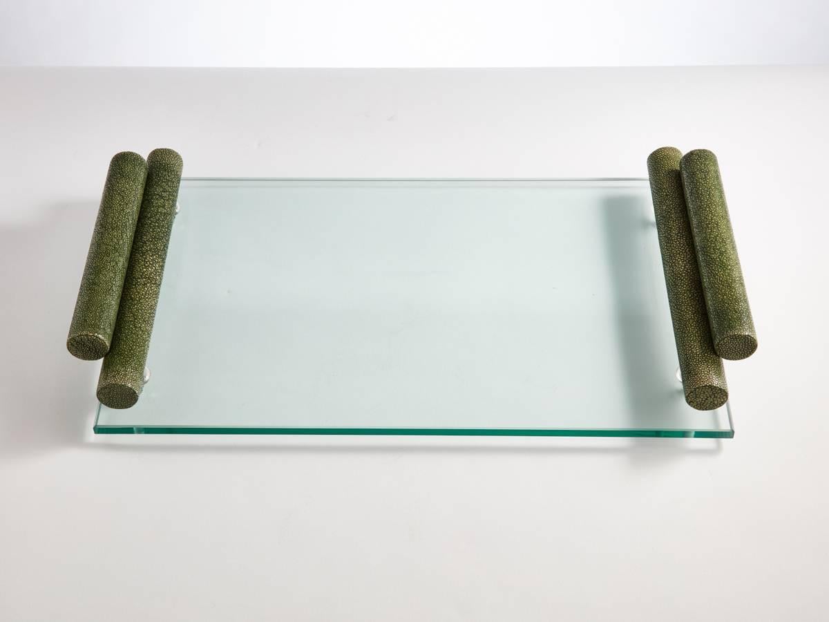 Late 20th Century Modernist Shagreen & Glass Frame and Tray Set French, circa 1980