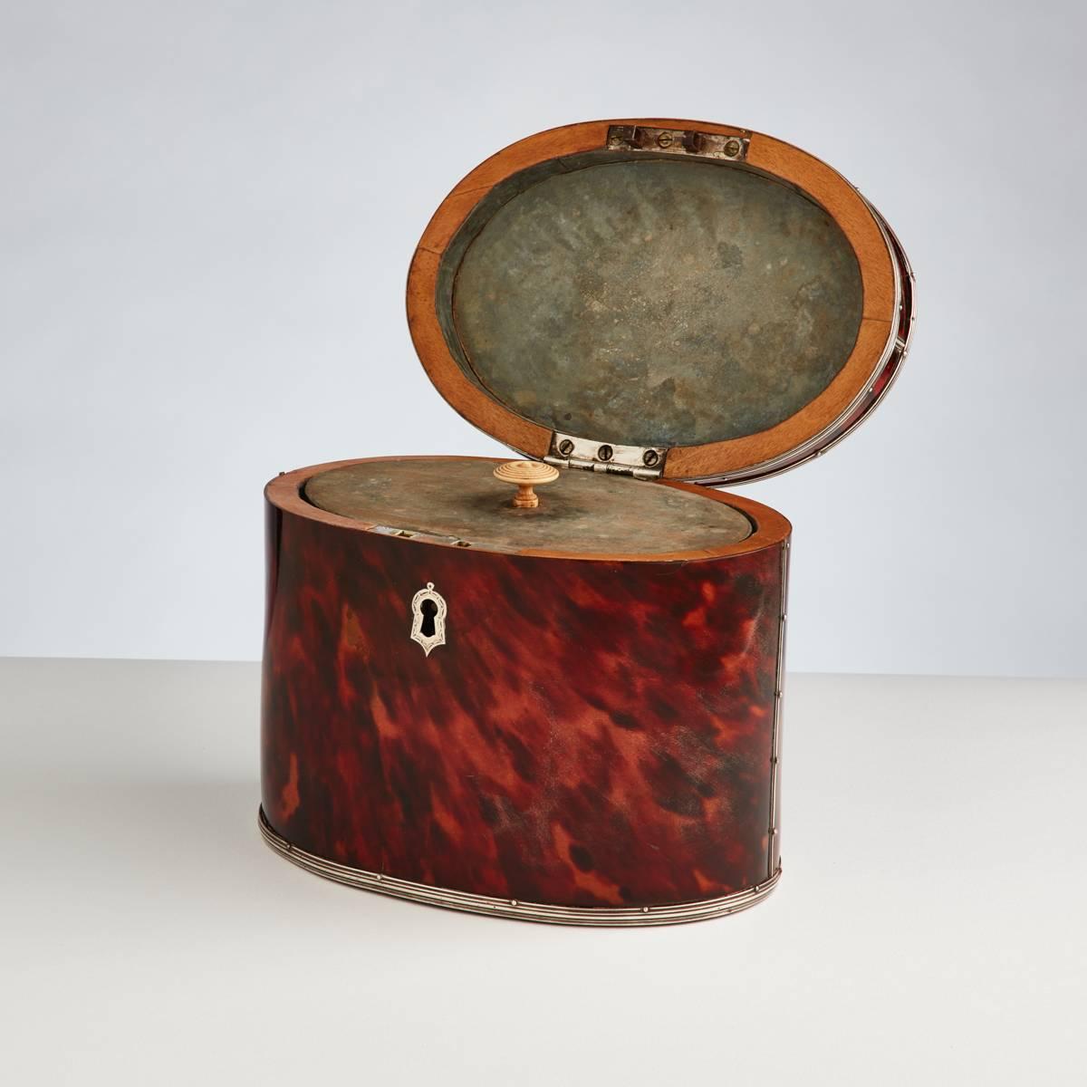 19th Century Antique Georgian Red Tortoiseshell Tea Caddy in Oval Form, circa 1800
