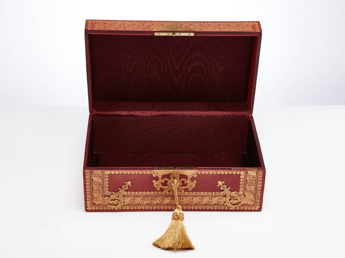 Morocco Leather Document Box with Gold Decoration, French, circa 1925-1930 In Excellent Condition In London, GB