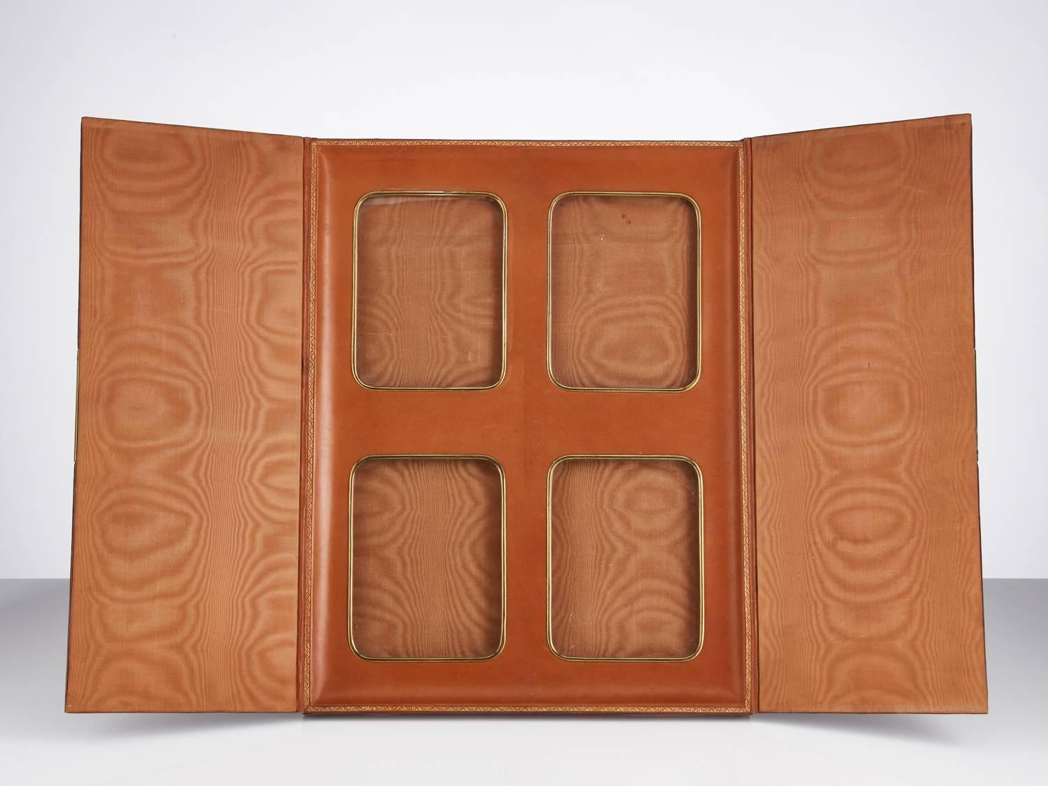 Crocodile Large Antique Early 20th Century Folding Leather Picture Frame, Circa 1920 For Sale