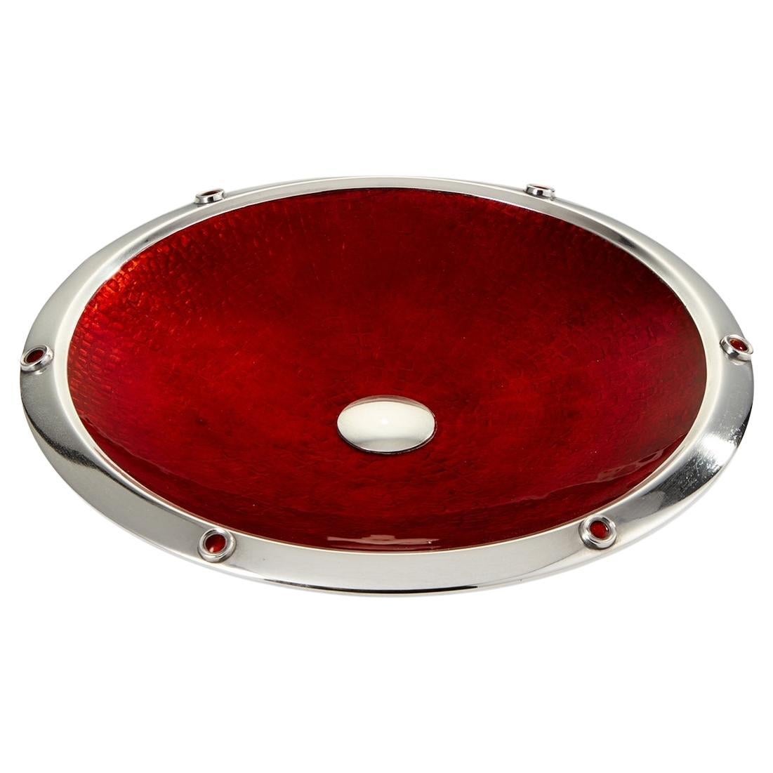 Mid 20th Century Silver Red Enamel Bowl Spain Circa 1960 For Sale