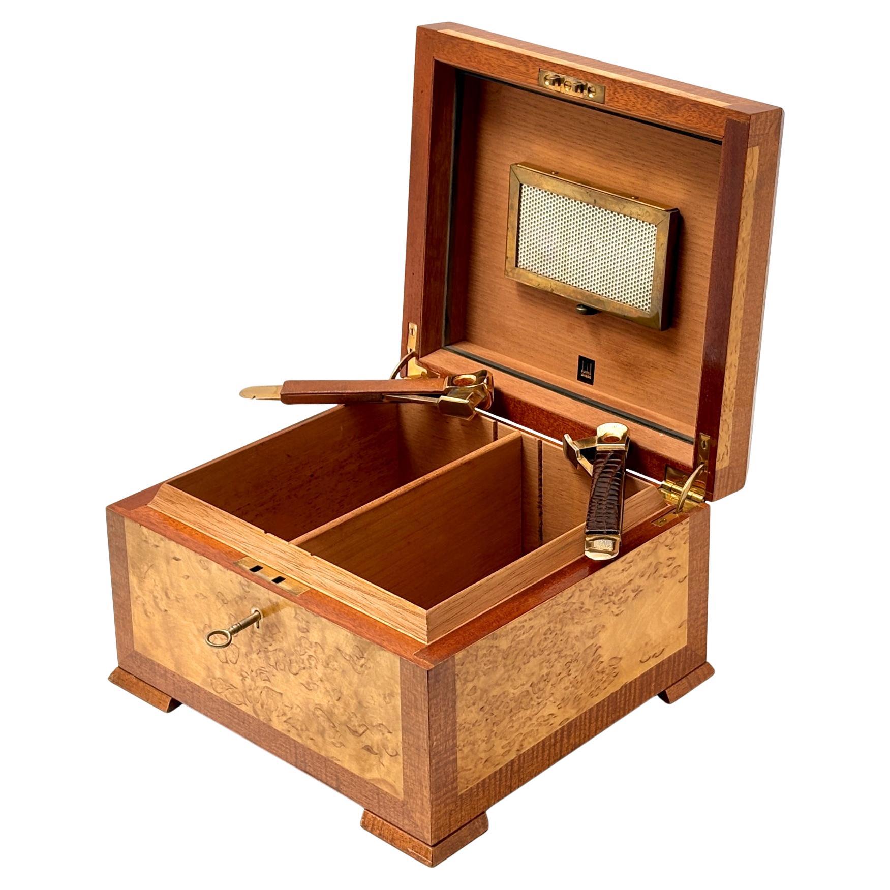 Vintage 20. Jahrhundert Dunhill Wurzelholz Humidor Set & Zigarrenschneider England c1930