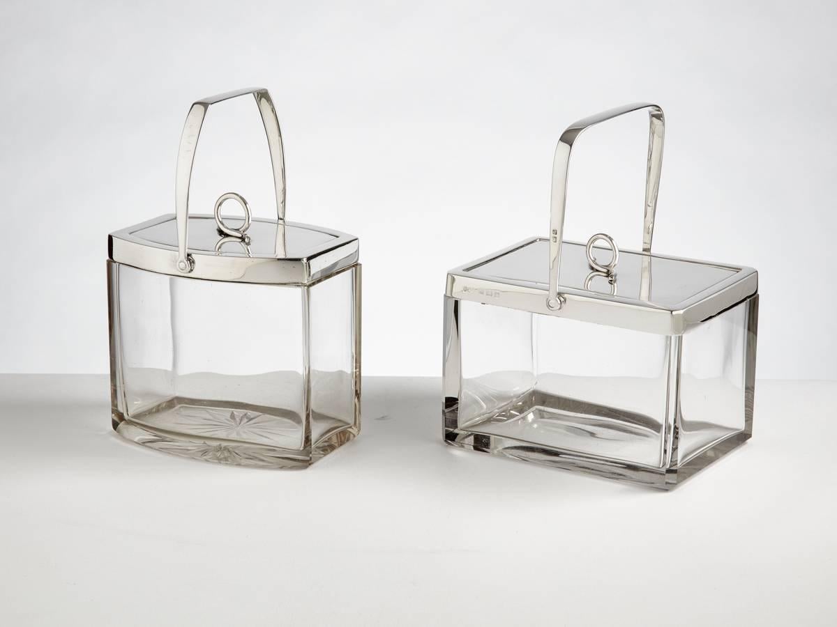 Mid-20th Century Art Deco Silver and Glass Ice Bucket Dated Birmingham, 1934