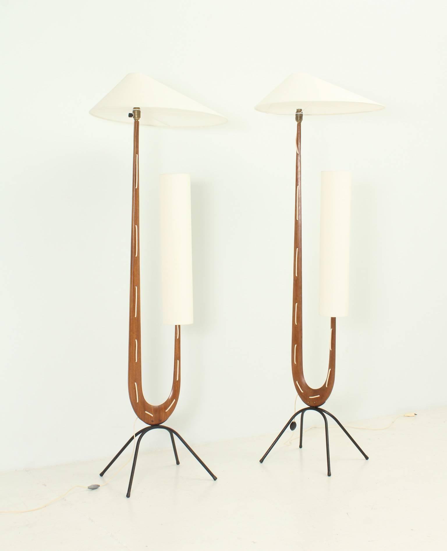 Mid-Century Modern Pair of Giraffe Floor Lamps by Jean Rispal