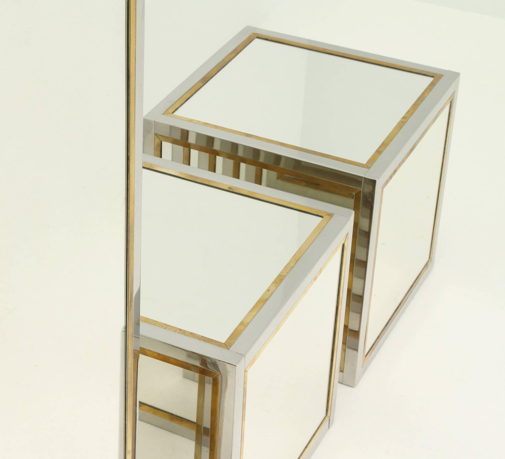 Mid-Century Modern Set of Mirrored Cubes Pedestals or Tables