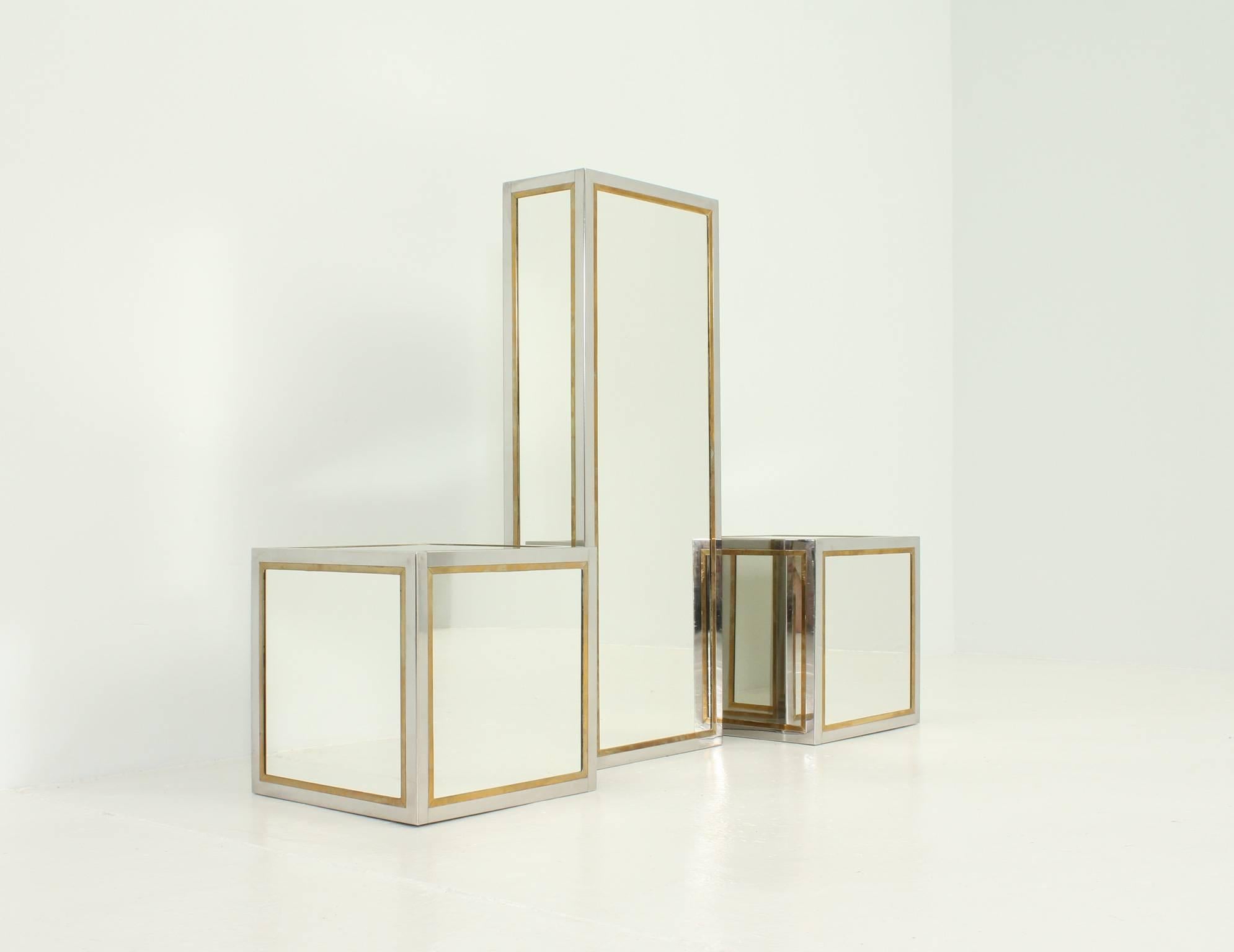 Italian Set of Mirrored Cubes Pedestals or Tables
