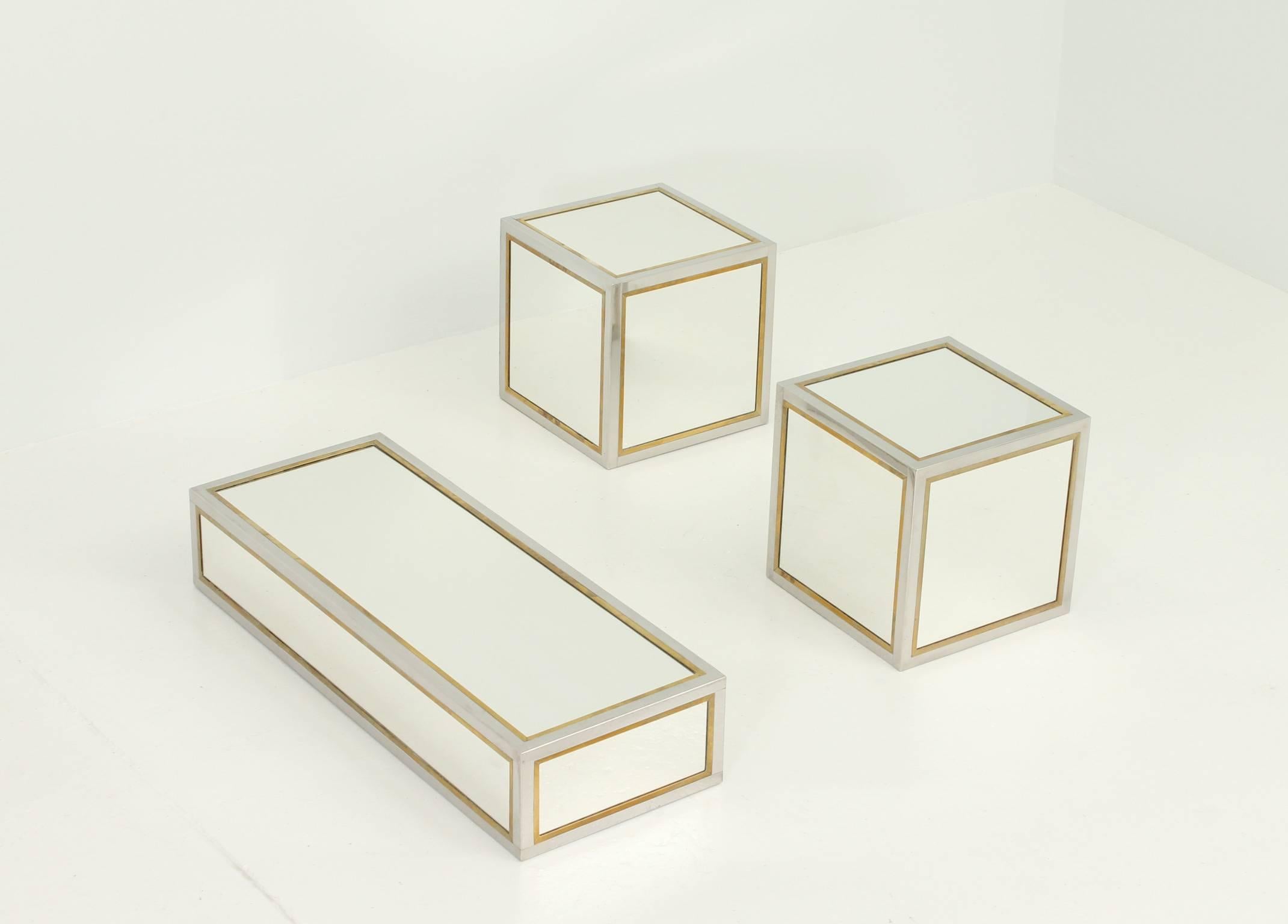 Late 20th Century Set of Mirrored Cubes Pedestals or Tables