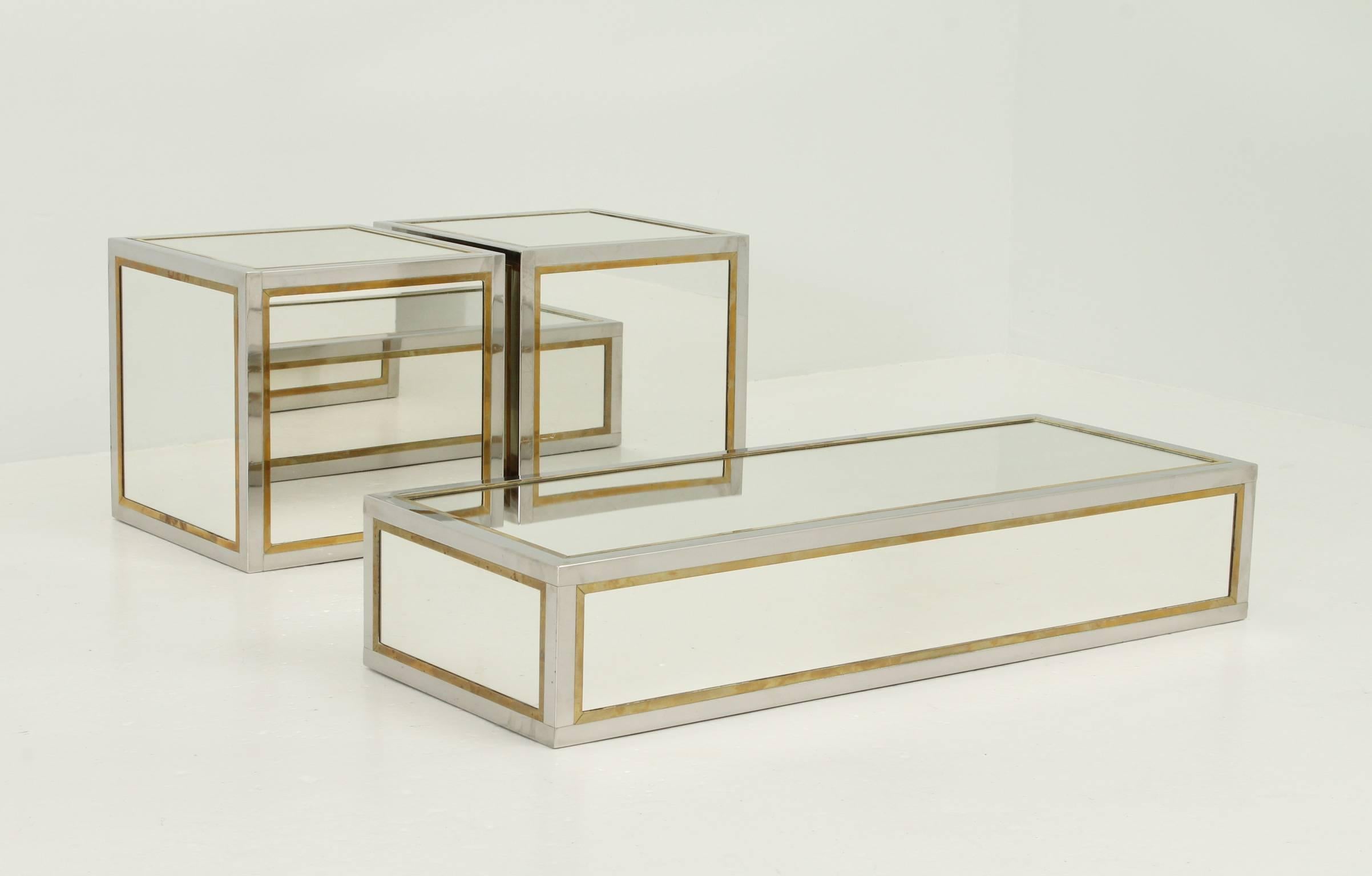 Set of Mirrored Cubes Pedestals or Tables 1