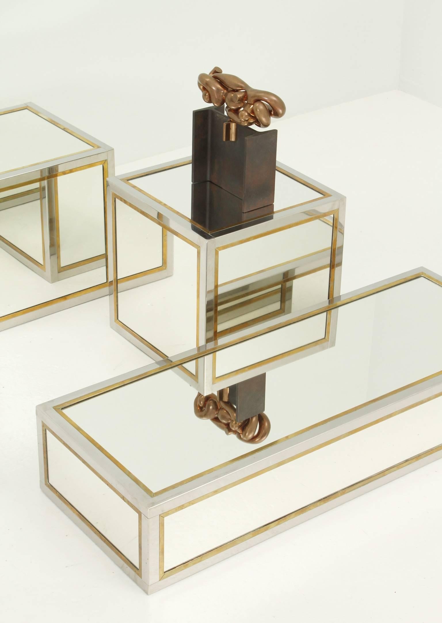 Set of Mirrored Cubes Pedestals or Tables 2