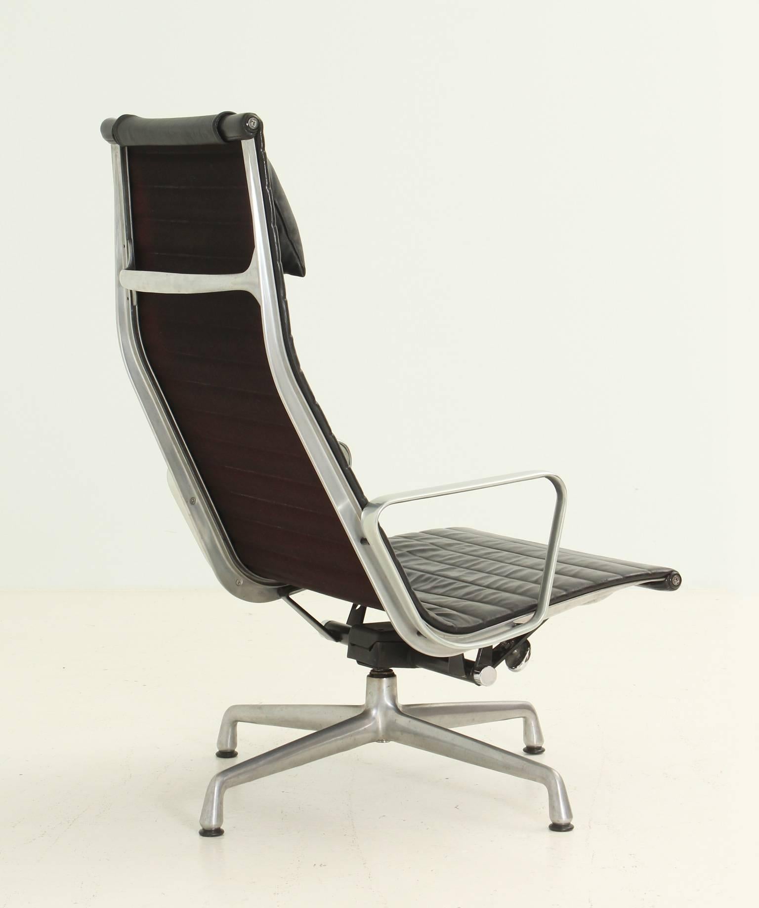Black Leather EA124 Lounge Chair by Charles Eames For Sale 2