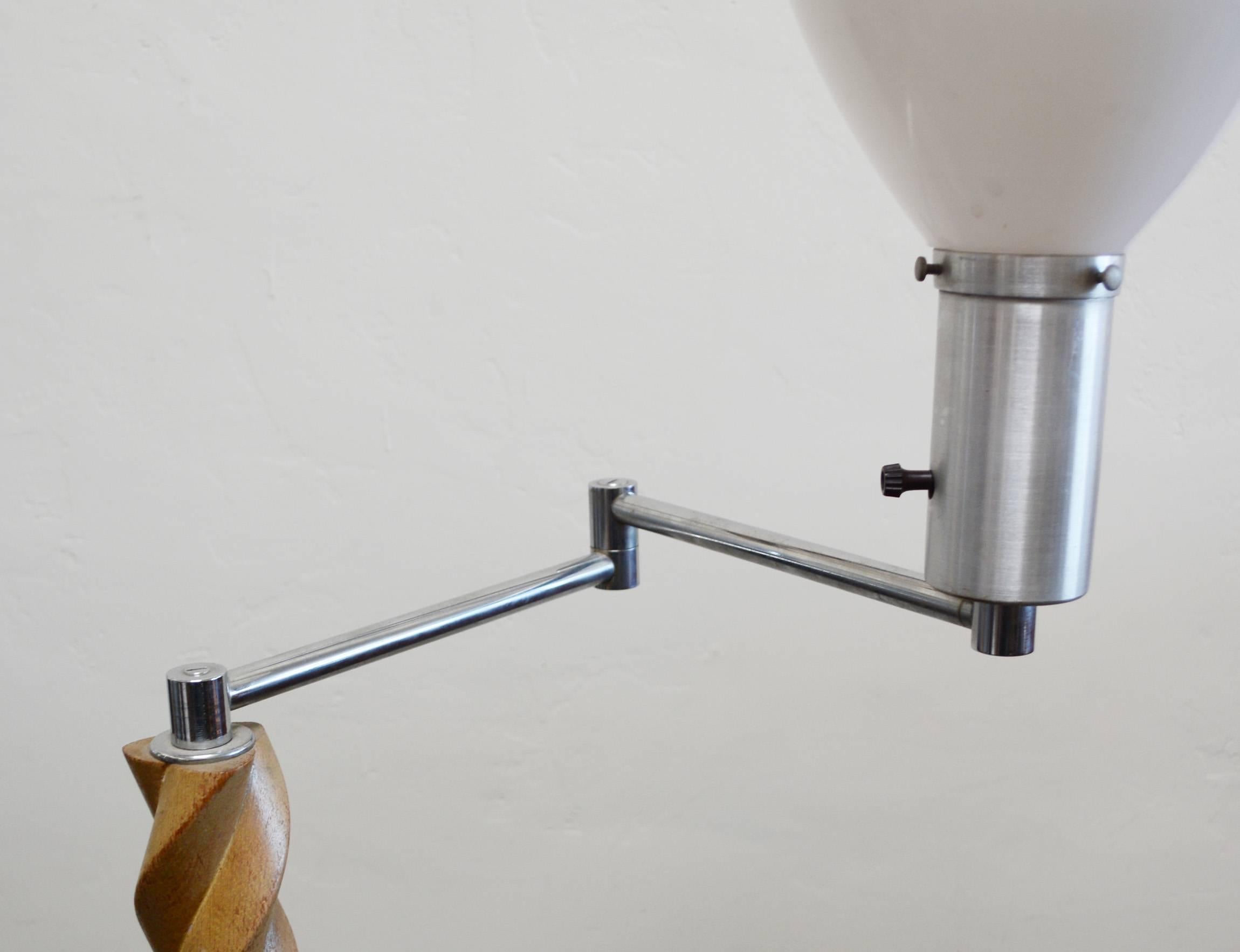 Mid-Century Modern Oak and Aluminum Floor Lamp Attributed to Russel Wright For Sale