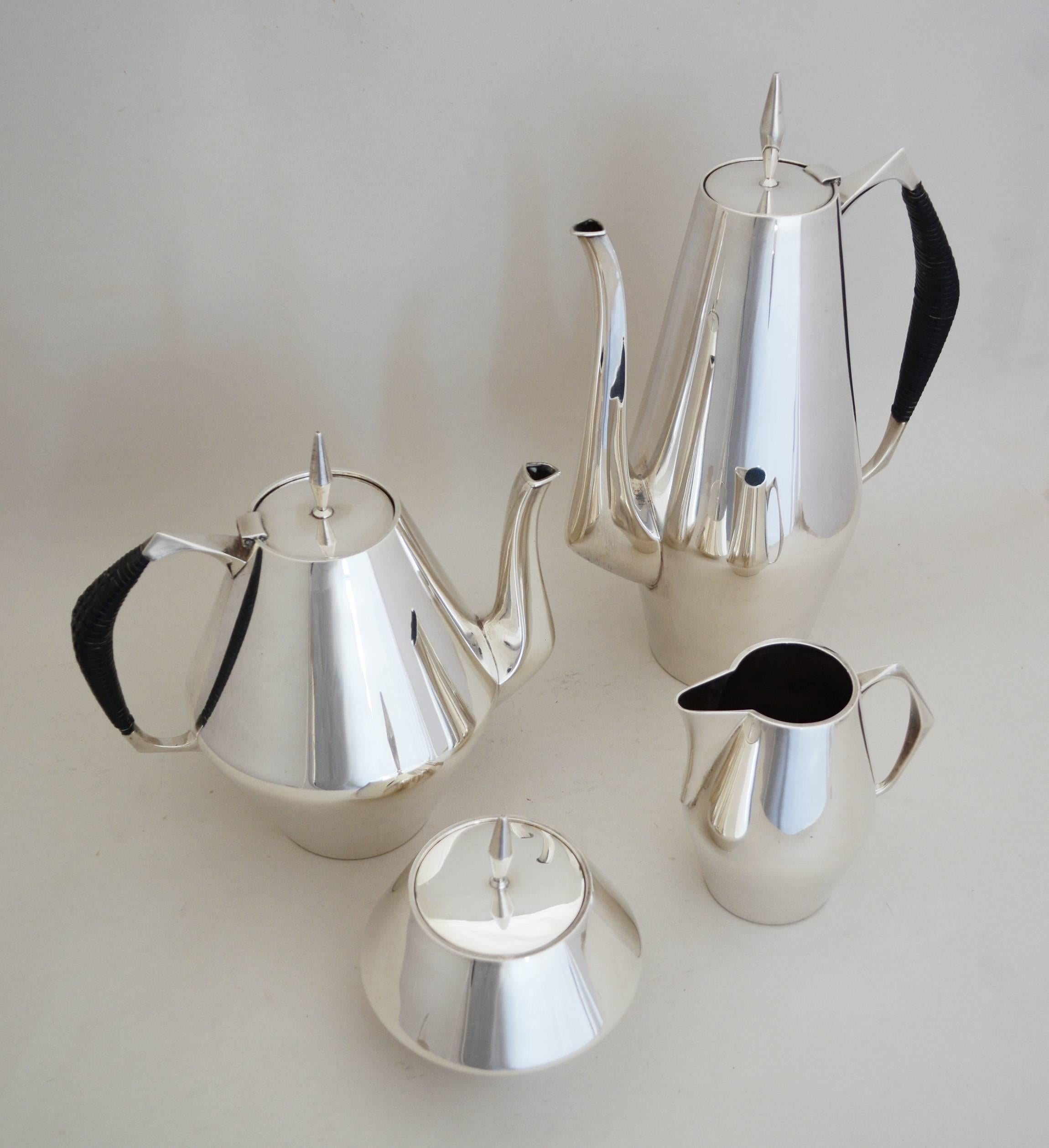 Sterling Silver Diamond Sterling Coffee and Tea Service by John Prip
