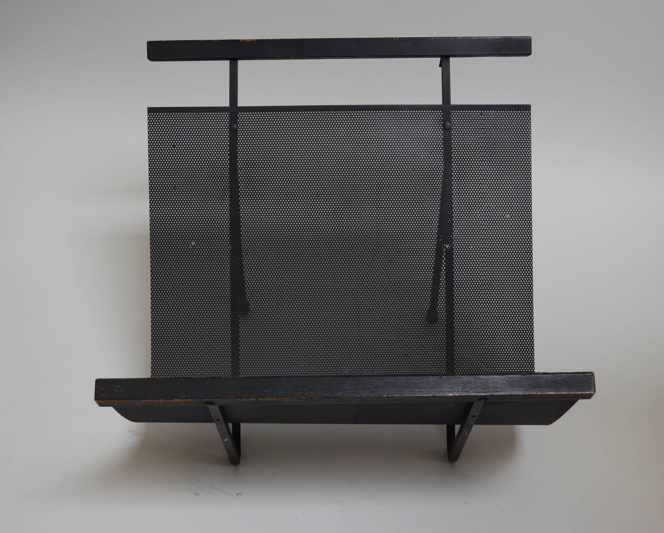 Modernist Perforated Steel Magazine Rack In Good Condition In San Mateo, CA