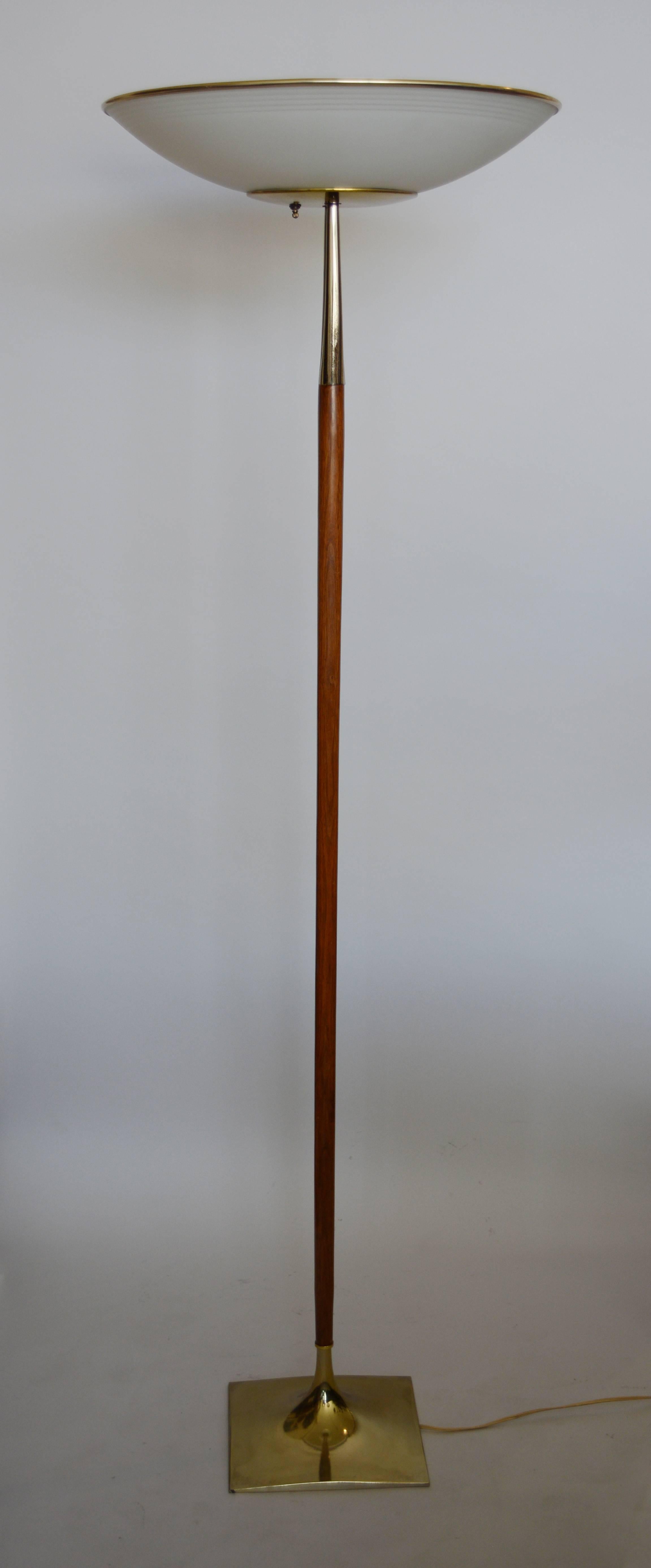 Mid-Century Modern Laurel Brass and Walnut Floor Lamp