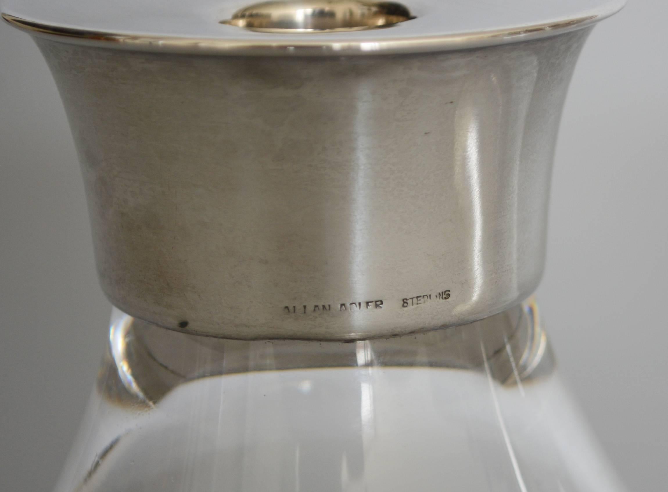 Pair of Allan Adler Sterling and Glass Candle Holders In Good Condition In San Mateo, CA