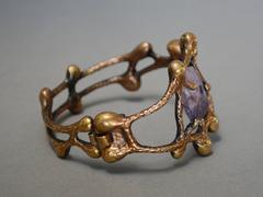 Finnish Brutalist Bronze and Amethyst Bracelet