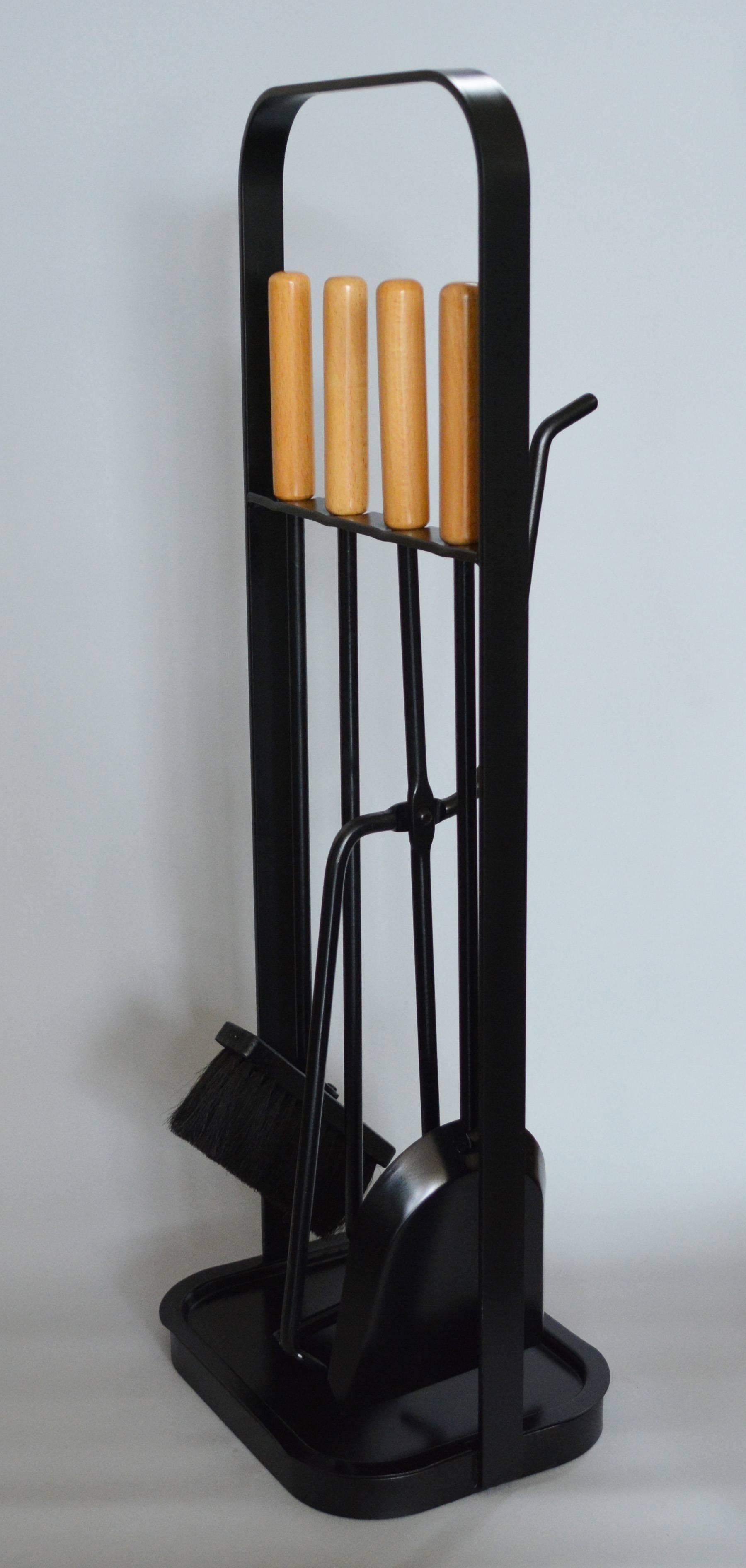 Mid-20th Century Modernist Austrian Iron and Beech Fireplace Tools