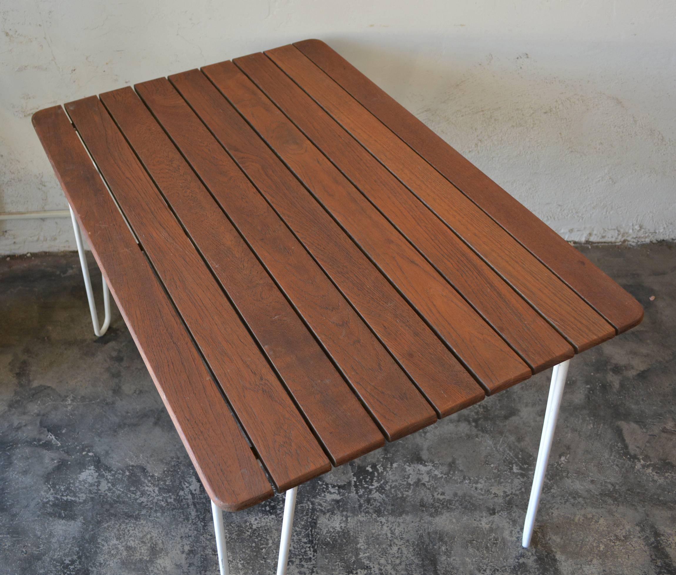 Unknown Mid-Century Teak and Iron Patio or Garden Table For Sale