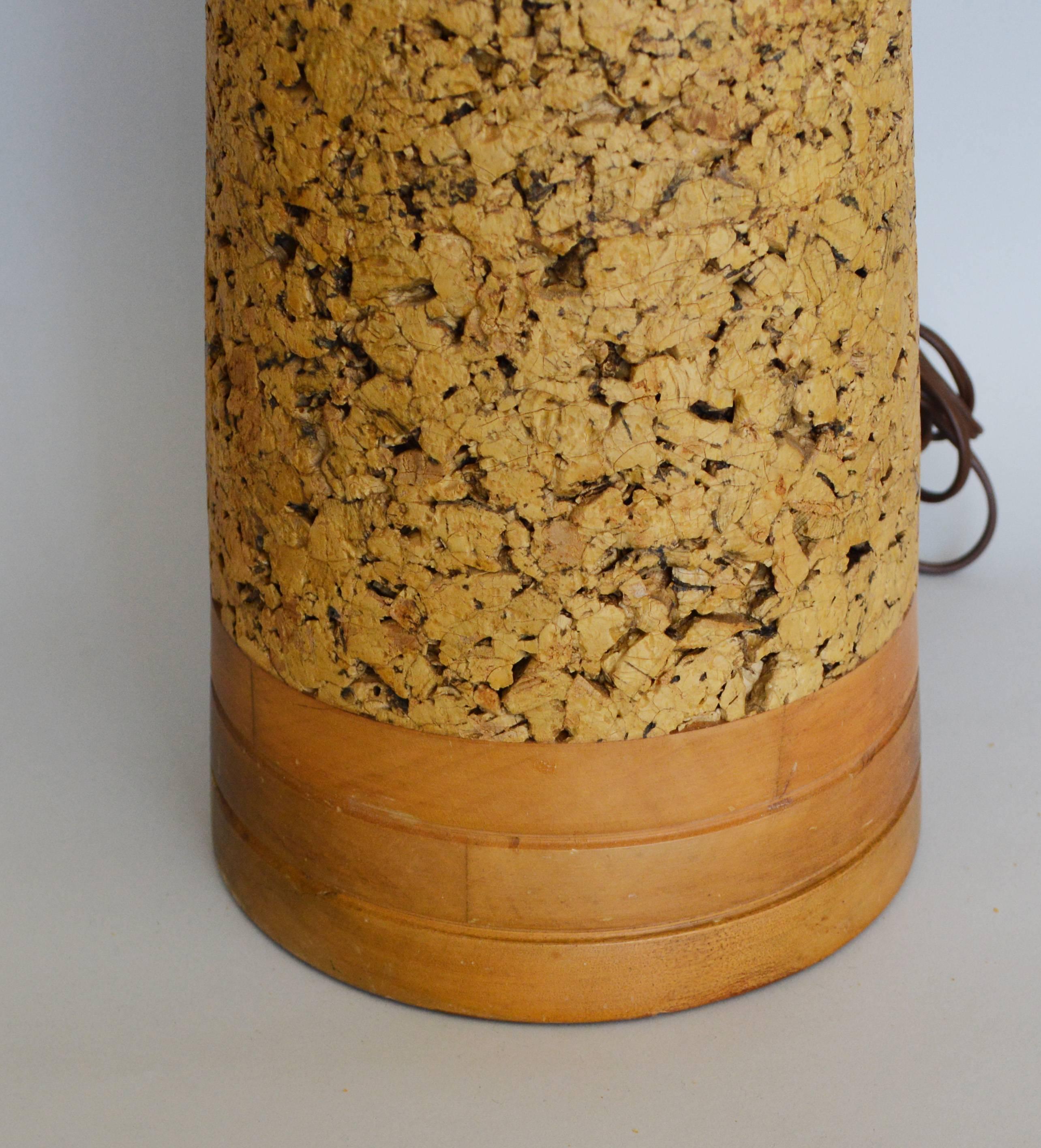 Tall Mid-Century Cork and Birch Table Lamp In Good Condition In San Mateo, CA