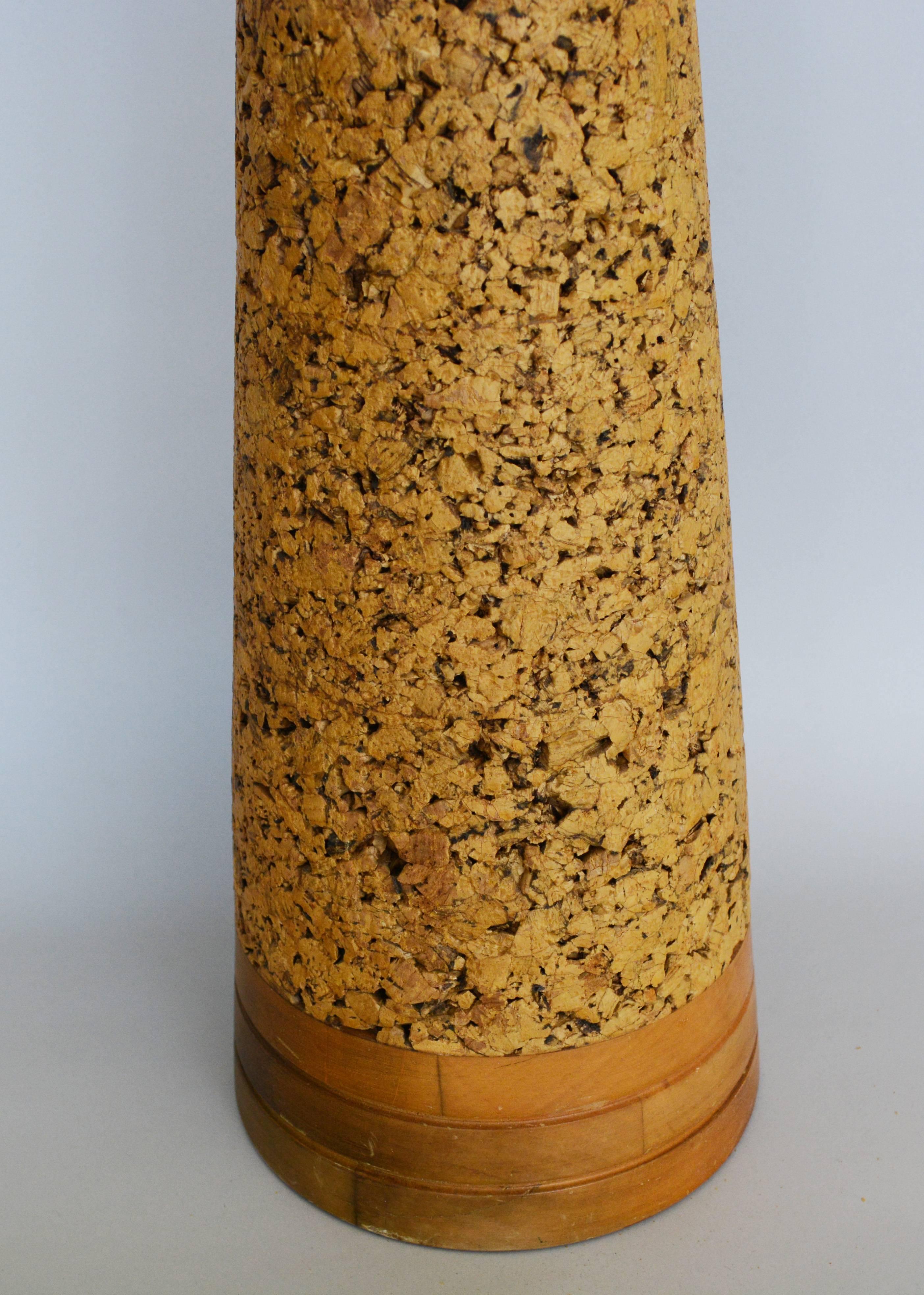 American Tall Mid-Century Cork and Birch Table Lamp