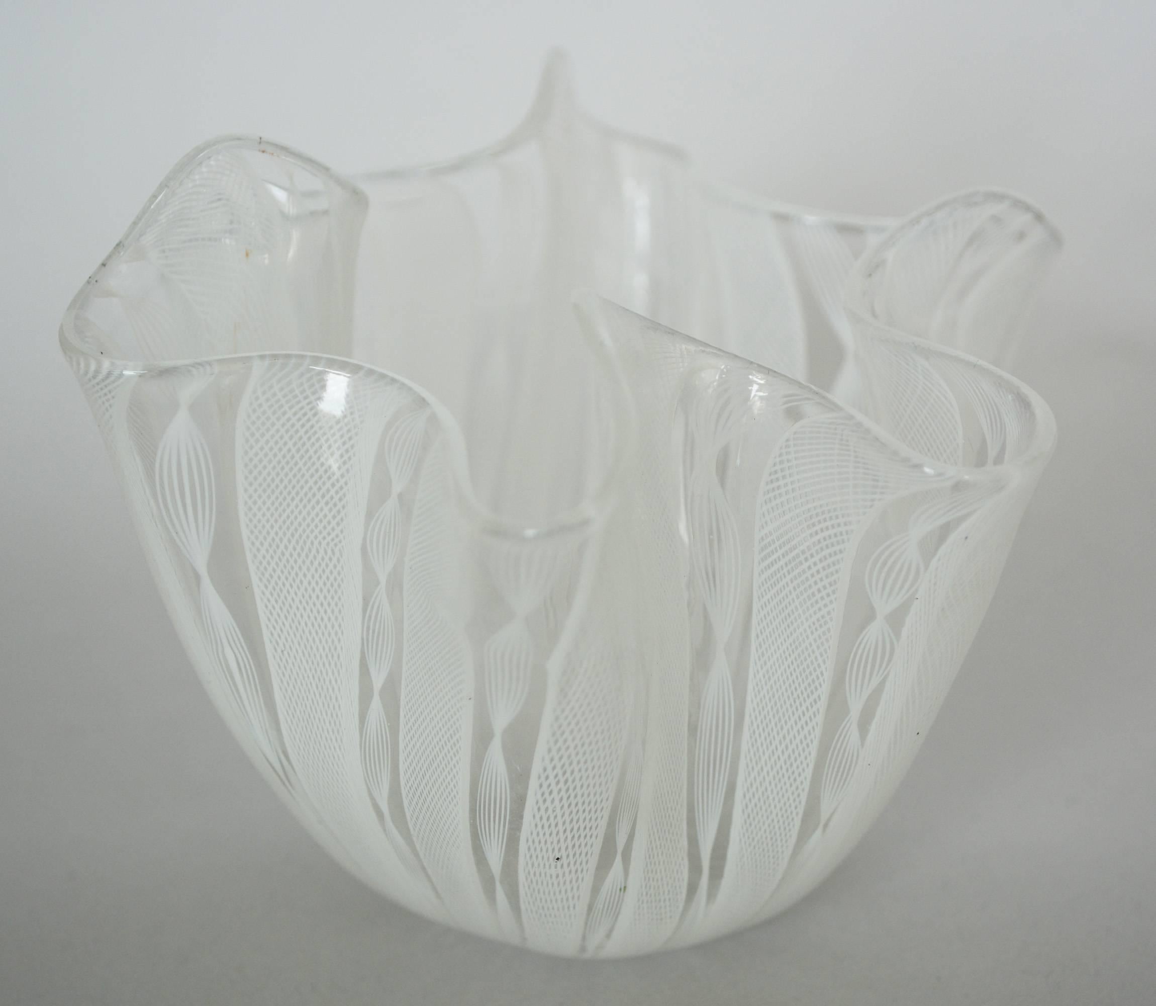 Murano Glass Pair of Venini Fazzoletto Handkerchief Vases