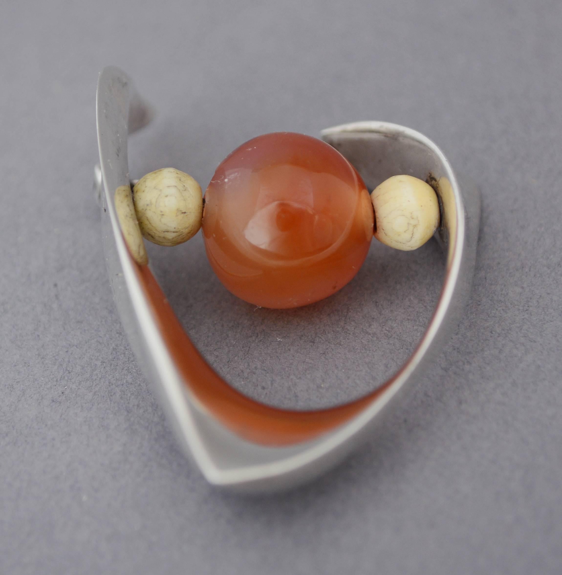 American Ronald Hayes Pearson Sterling and Carnelian Brooch