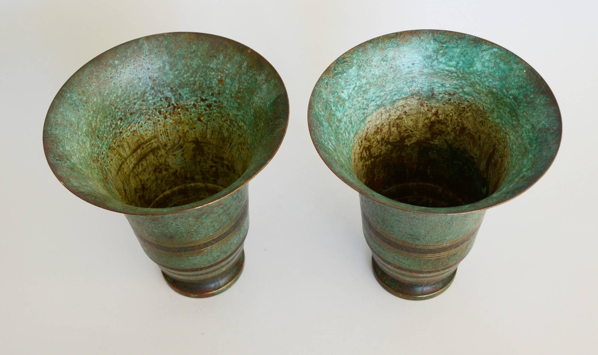 American Pair of Carl Sorensen Bronze Art Deco Vases