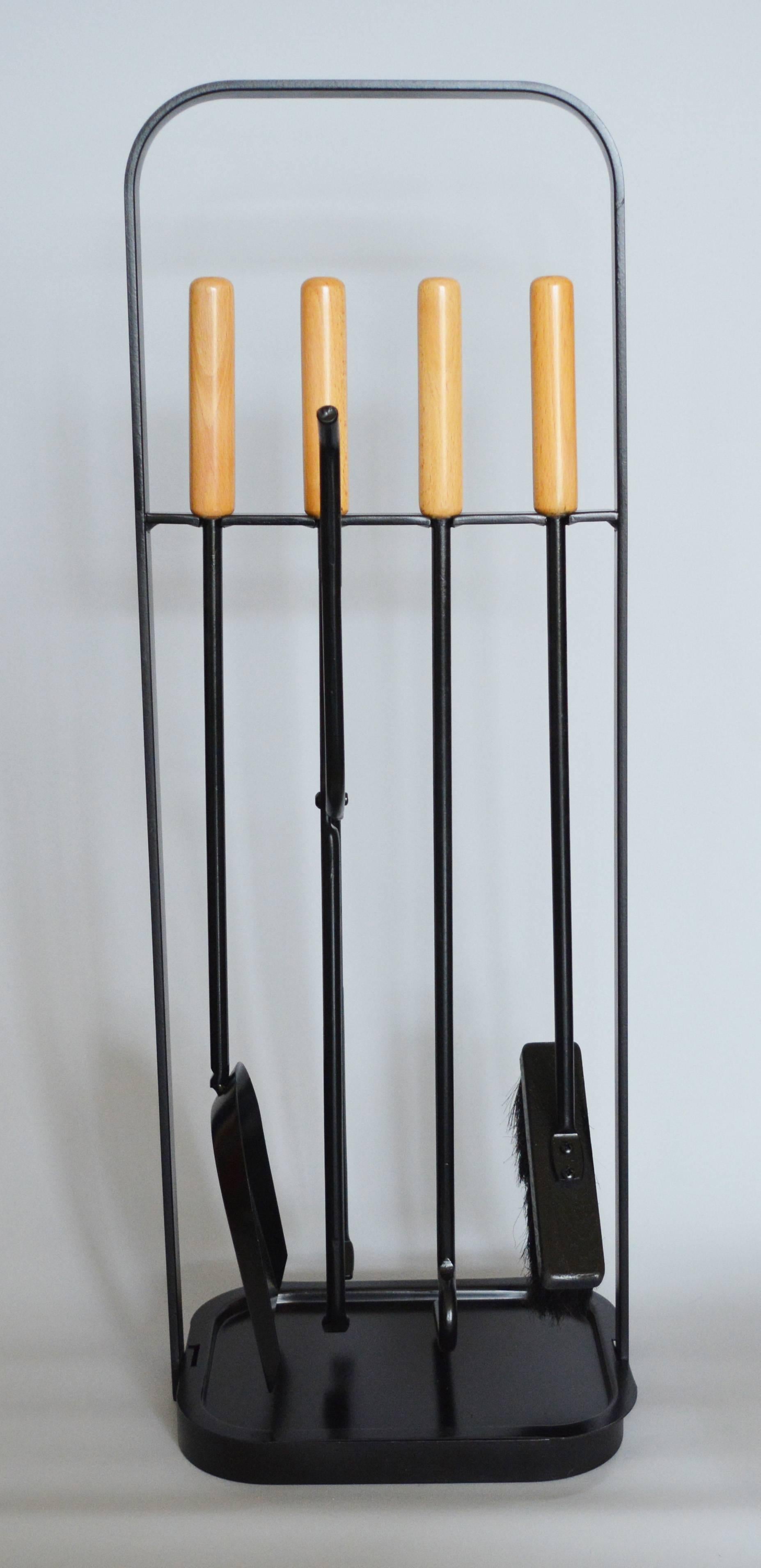 Mid-Century Modern Modernist Austrian Iron and Beech Fireplace Tools