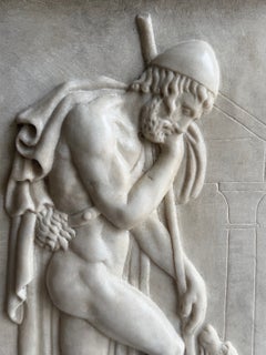 Ulises se encuentra con Argo —alto relieve en mármol blanco de Carrara— fabricado en Italia