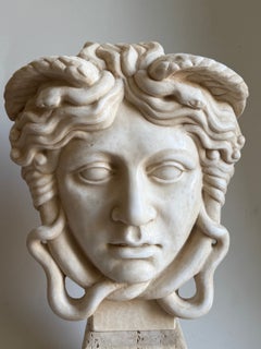 Head of Medusa carved from white Carrara marble—made in Italy