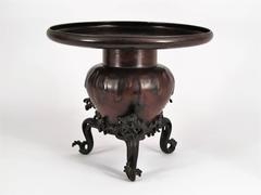 Exceptional Japanese Meiji Bronze Wave Usubata Ikebana Vase