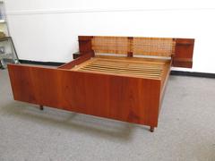 Hans Wegner GETAMA Teak and Caned Queen Bed with Attached Night Tables